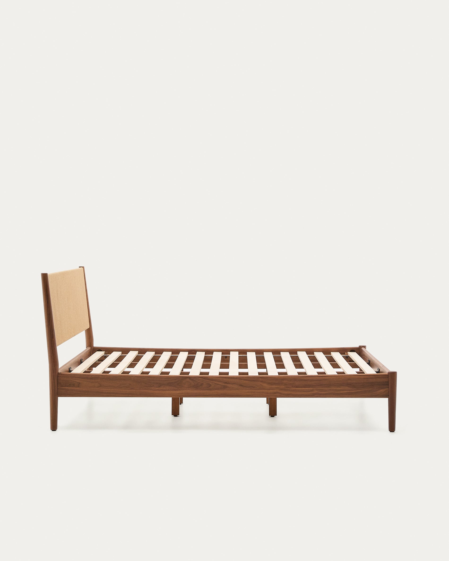 Elan bed in veneer and solid walnut wood with cord mattress 180 x 200 cm FSC Mix Credit - Product View