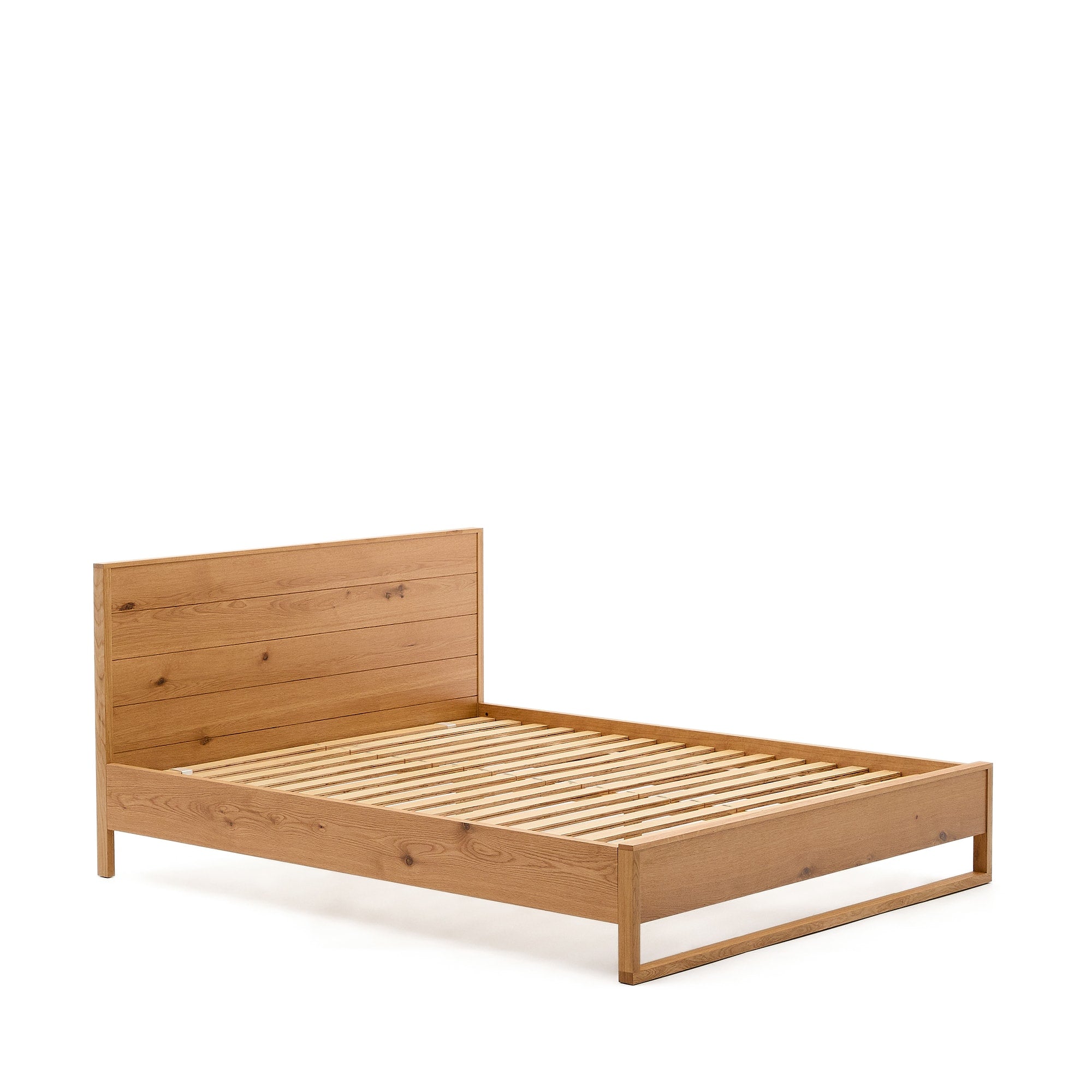 Alguema bed with oak veneer and natural finish for 160 x 200 cm mattress