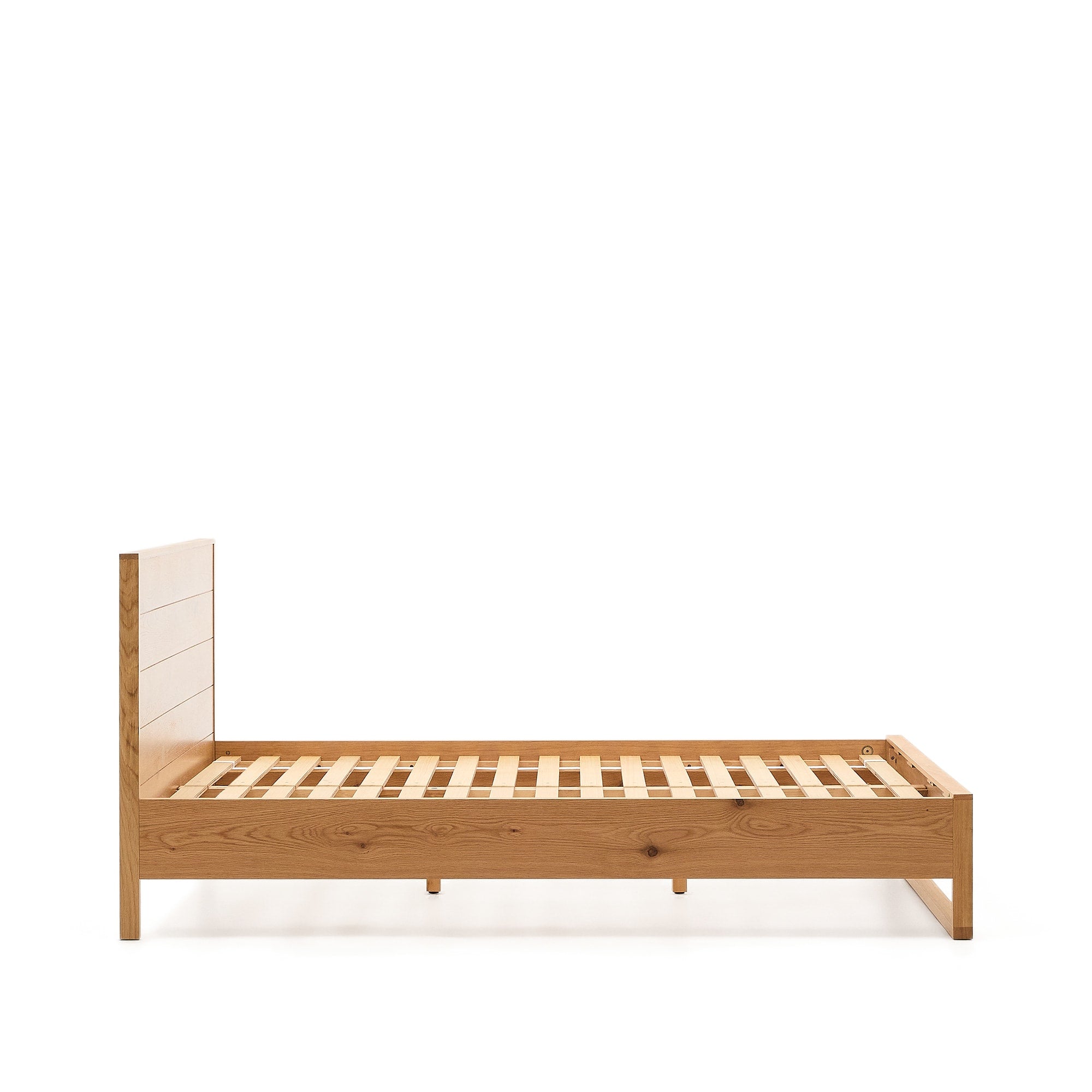 Alguema bed with oak veneer and natural finish for 160 x 200 cm mattress