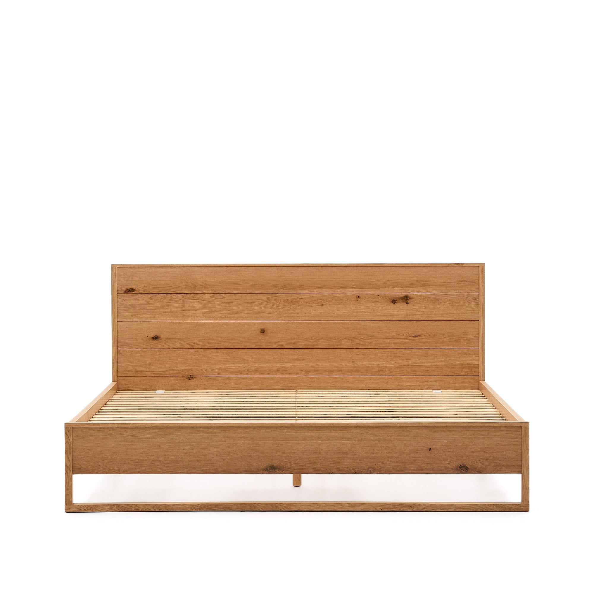 Alguema bed with oak veneer and natural finish, for 180 x 200 cm mattress