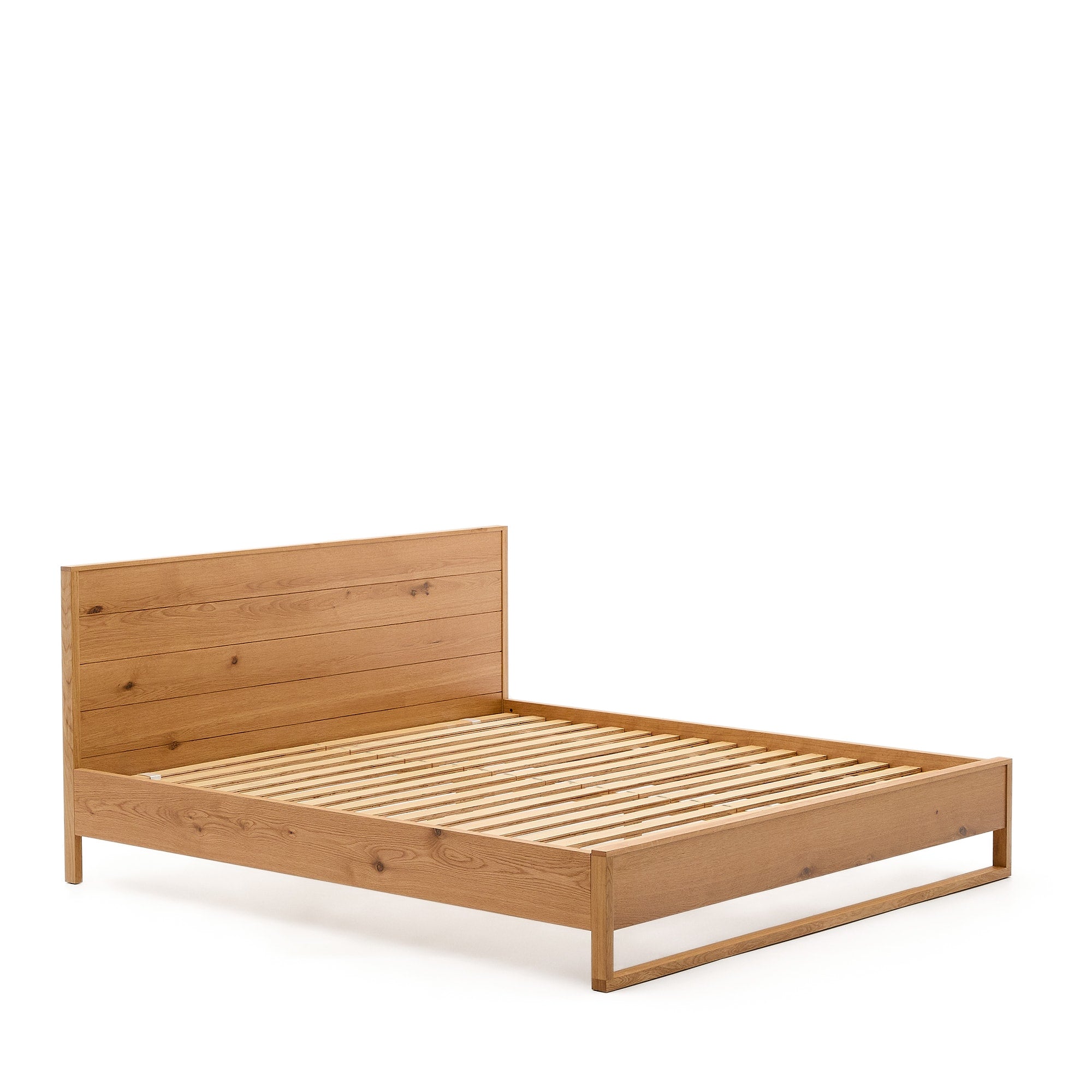 Alguema bed with oak veneer and natural finish, for 180 x 200 cm mattress