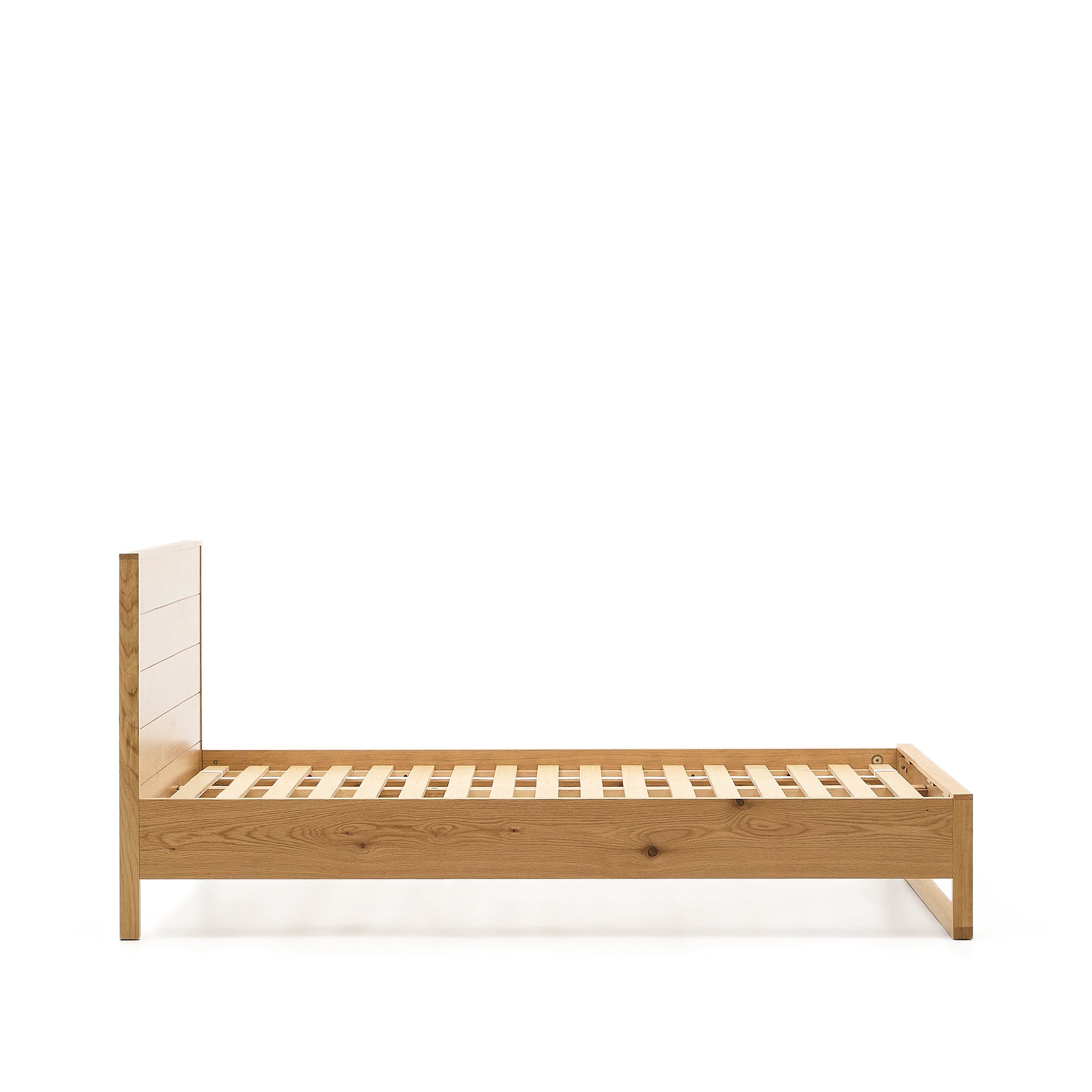 Alguema bed with oak veneer and natural finish for a 90 x 190 cm mattress