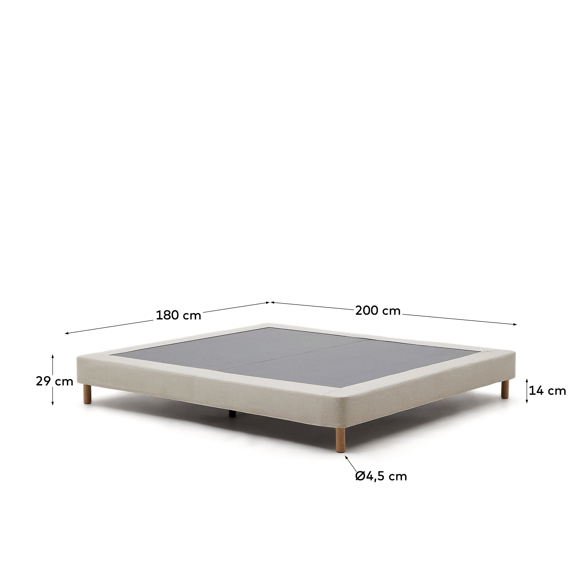 Ofelia base with ecru removable cover and solid beech wooden legs for a 180 x 200 cm mattress FSC Mix Credit - Measurements