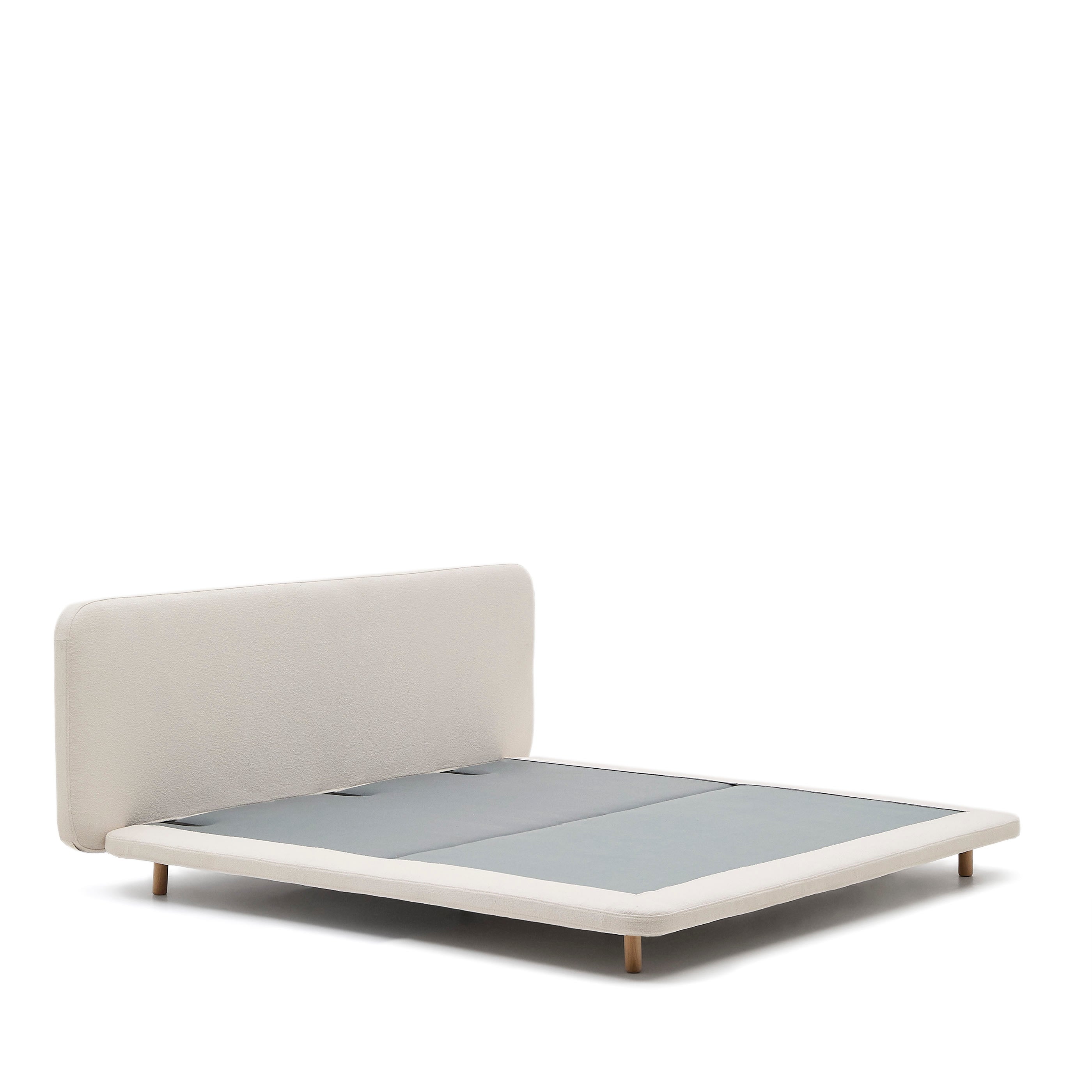 Odum bed with removable covers, in beige micro bouclé fabric, solid beech wood legs, 180 x 200 cm