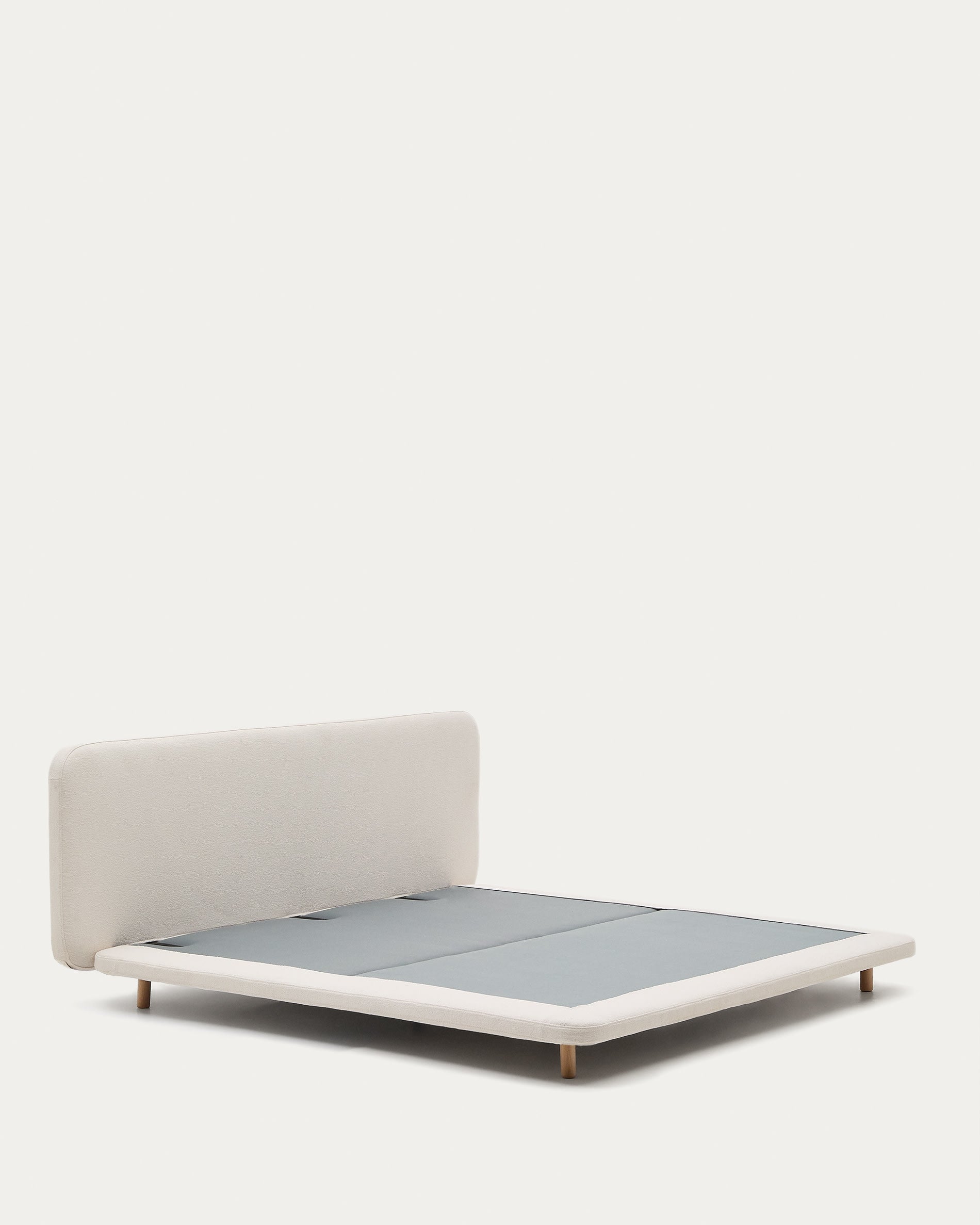 Odum bed with removable covers, in beige micro bouclé fabric, solid beech wood legs, 180 x 200 cm