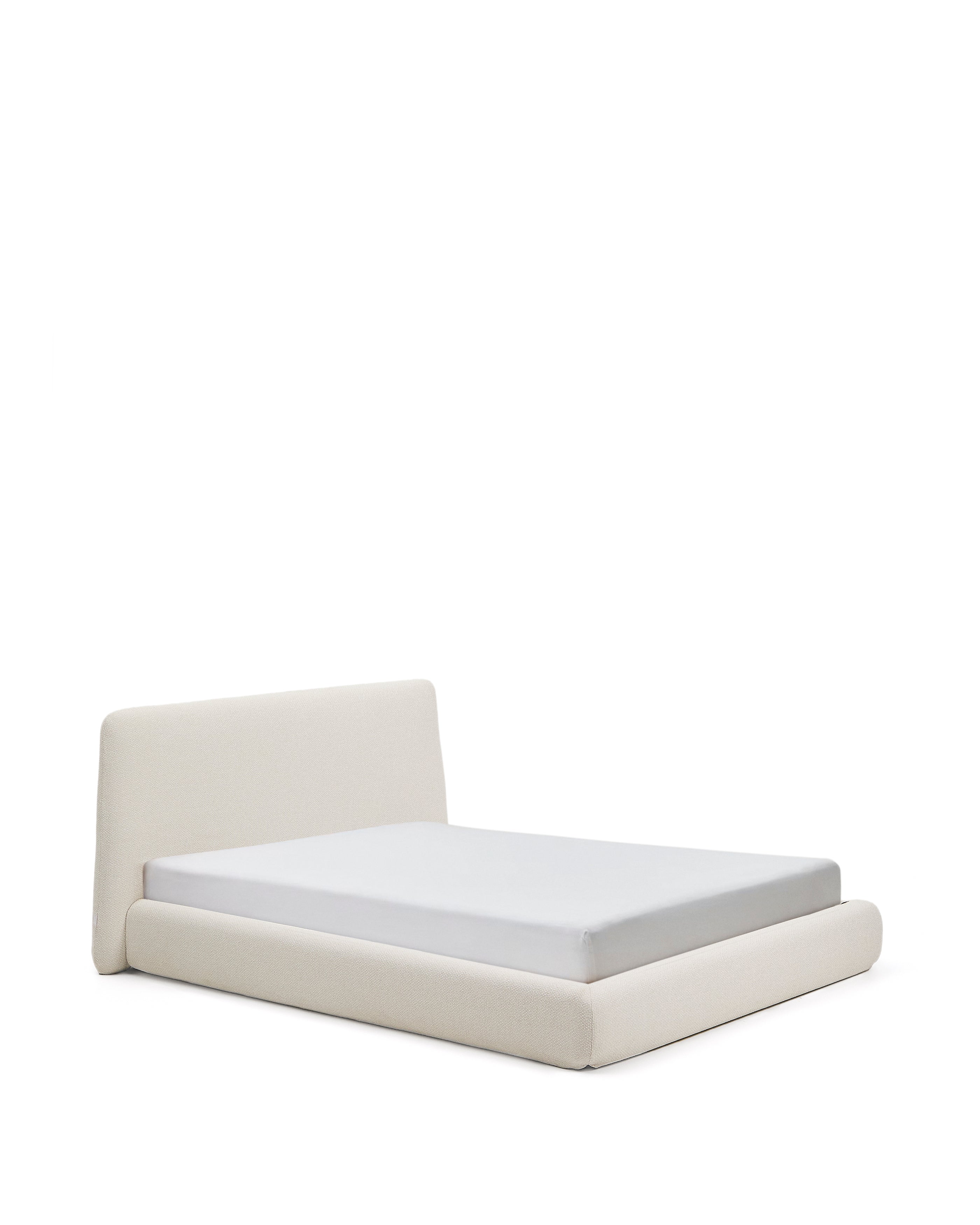 Martina bed with removable cover in ecru chenille for mattress 160 x 200cm - Product Image