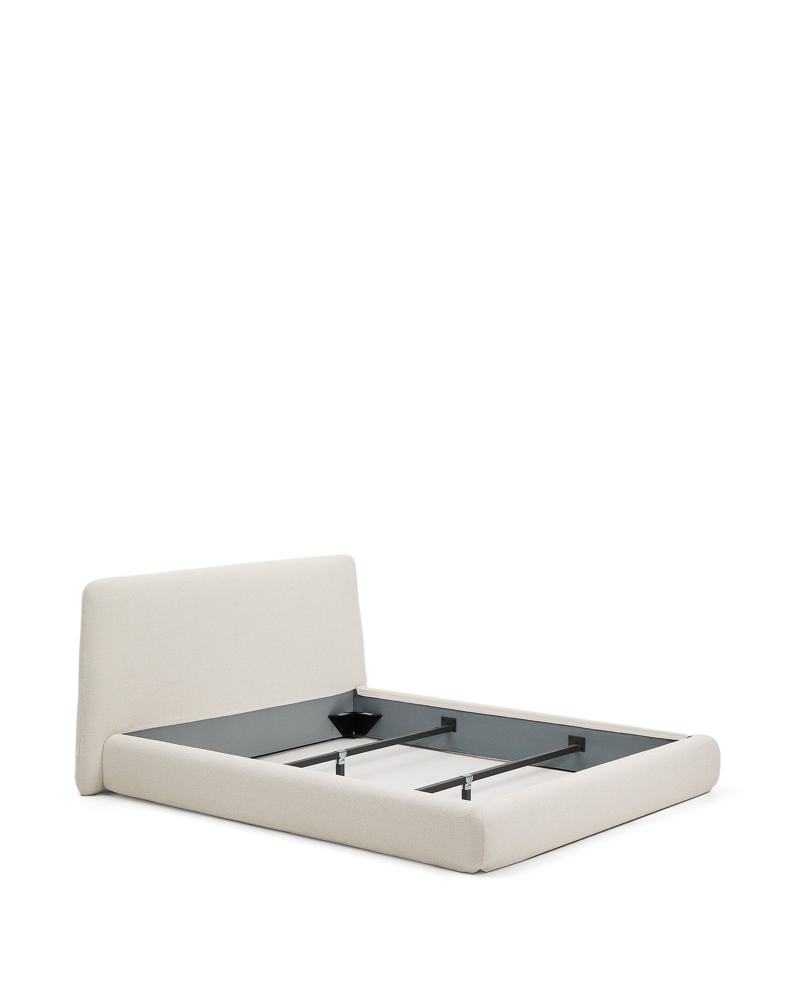 Martina bed with removable cover in ecru chenille for mattress 160 x 200cm - Product Image