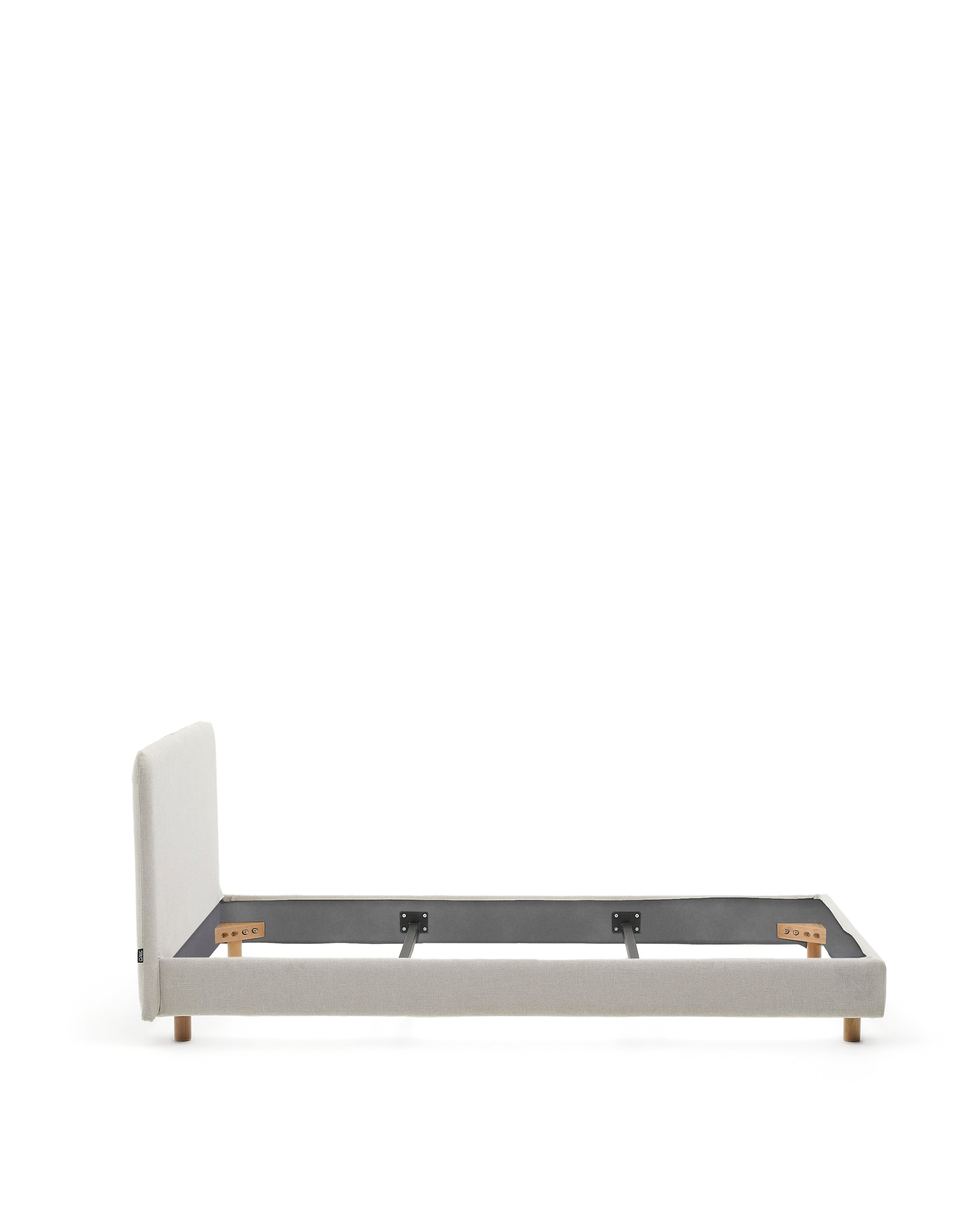 Pearl chenille Valma bed with removable cover and solid beech wood legs for a 90 x 200 cm mattress - Product Image