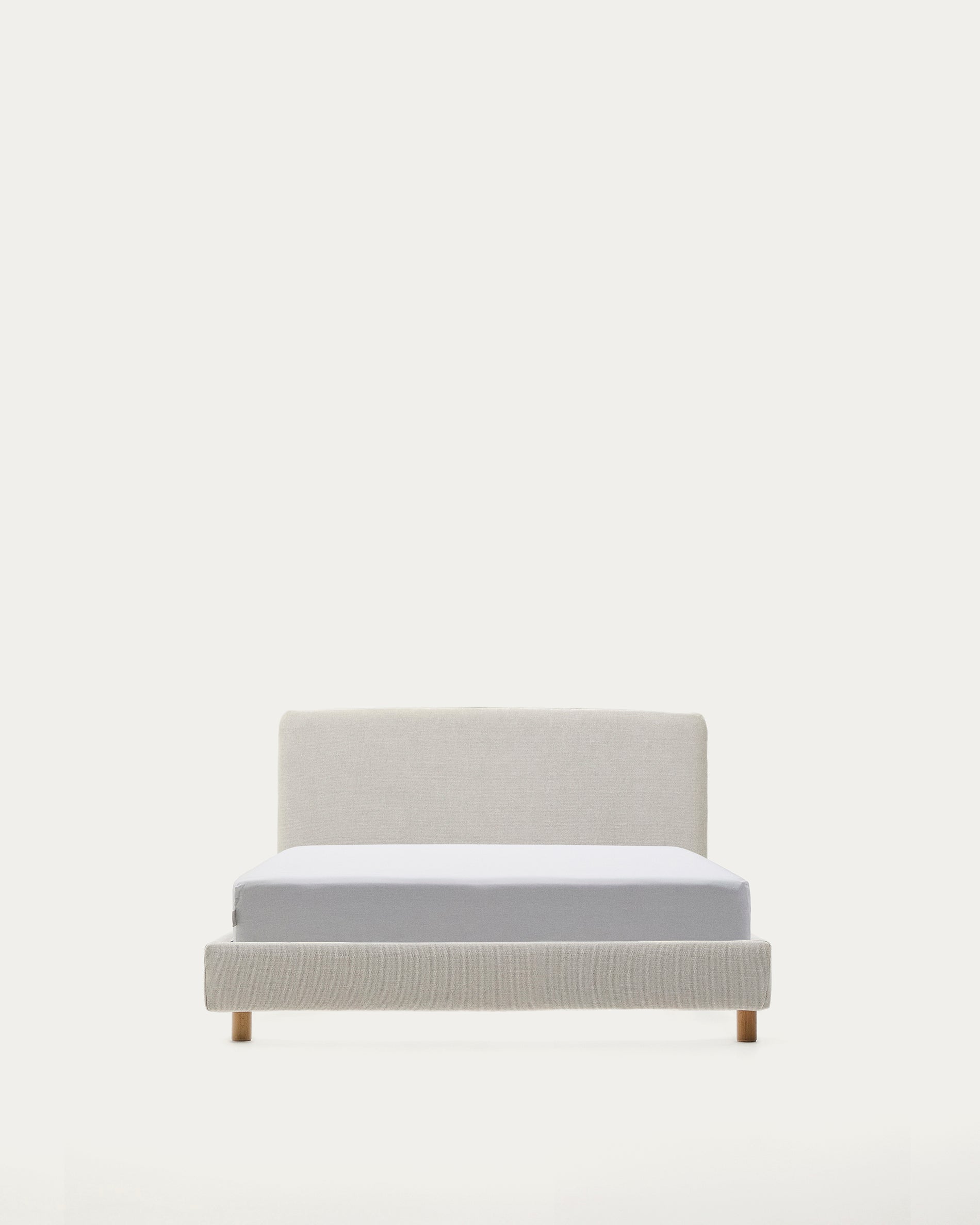 Pearl chenille Valma bed with removable cover and solid beech wood legs for a 90 x 200 cm mattress - Product View