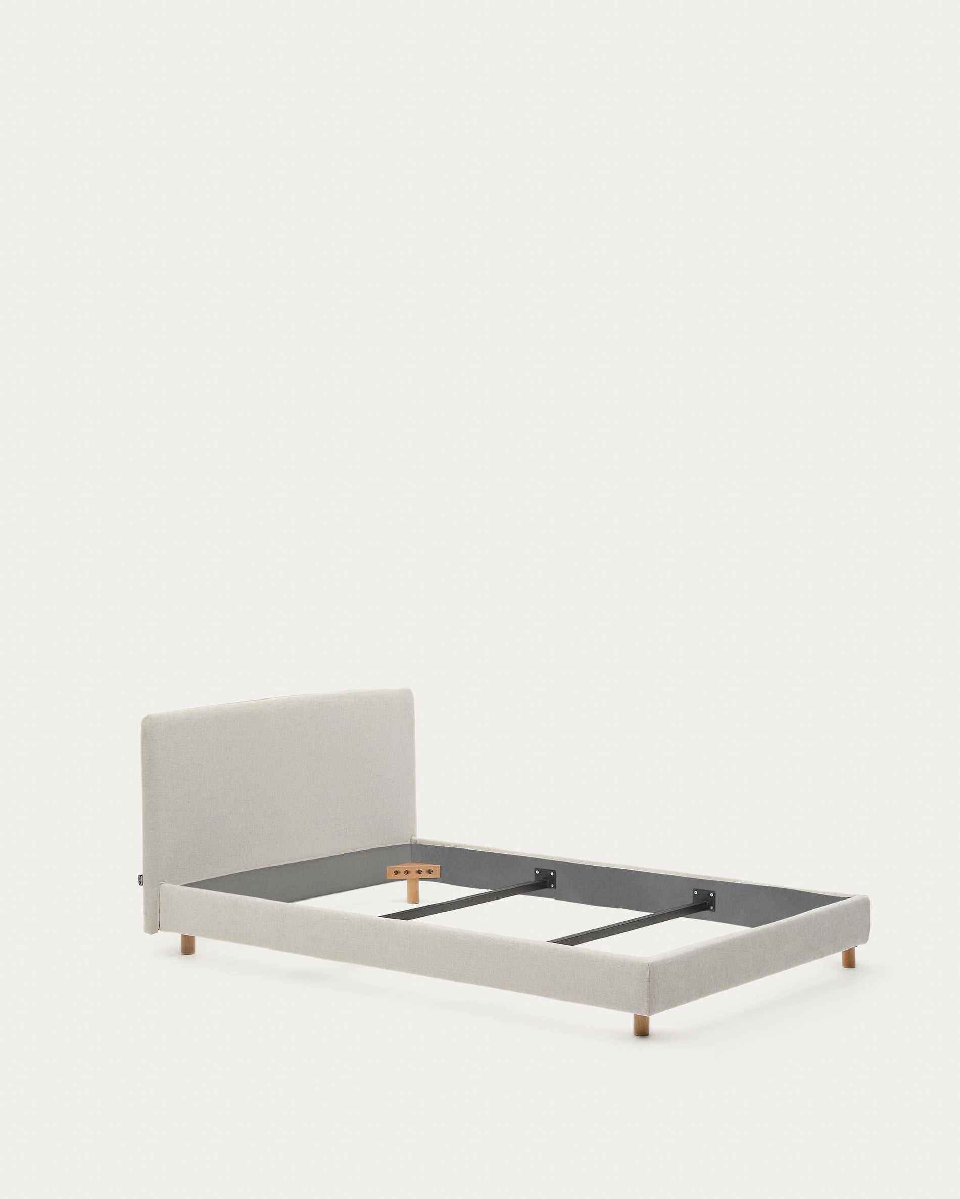 Pearl chenille Valma bed with removable cover and solid beech wood legs for a 90 x 200 cm mattress - Product View