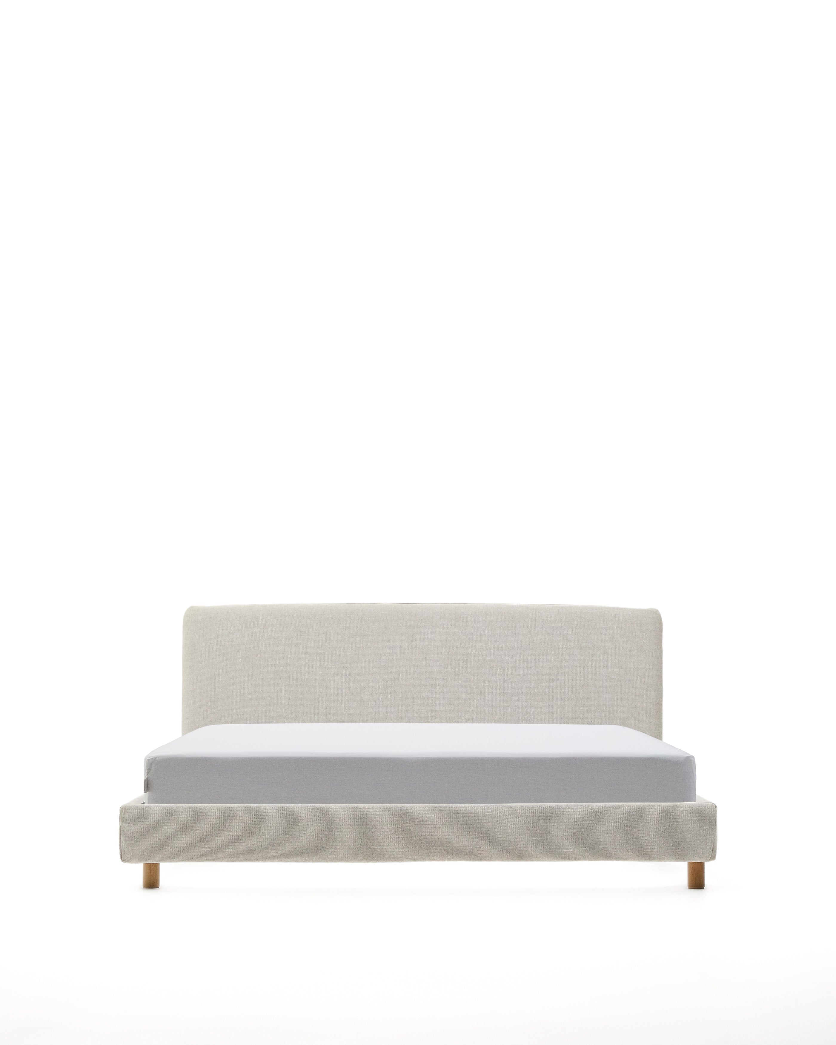 Pearl chenille Valma bed with removable cover and solid beech wood legs for a 160 x 200 cm mattress - Product Image