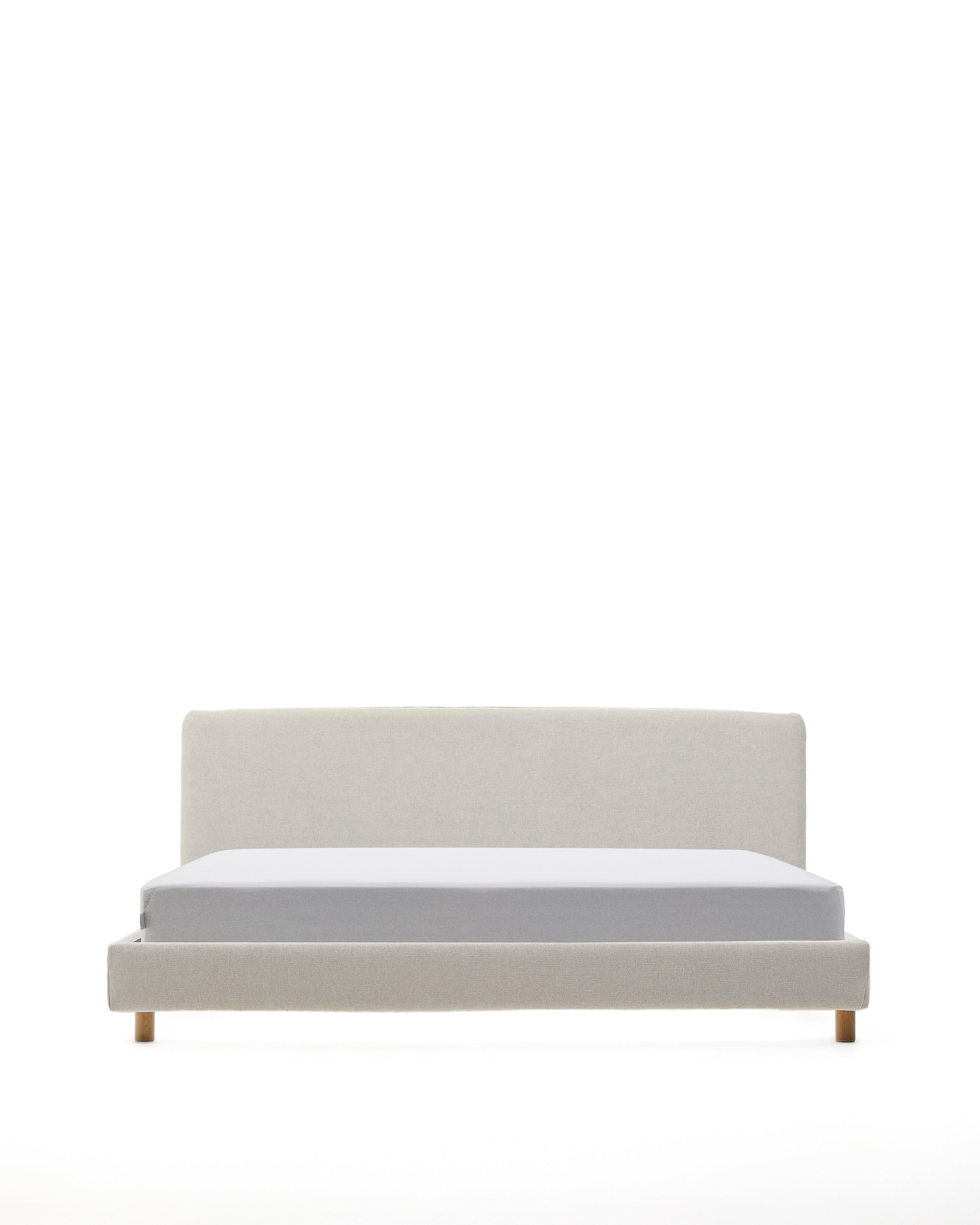 Pearl chenille Valma bed with removable cover and solid beech wood legs for a 180 x 200 cm mattress - Product Image