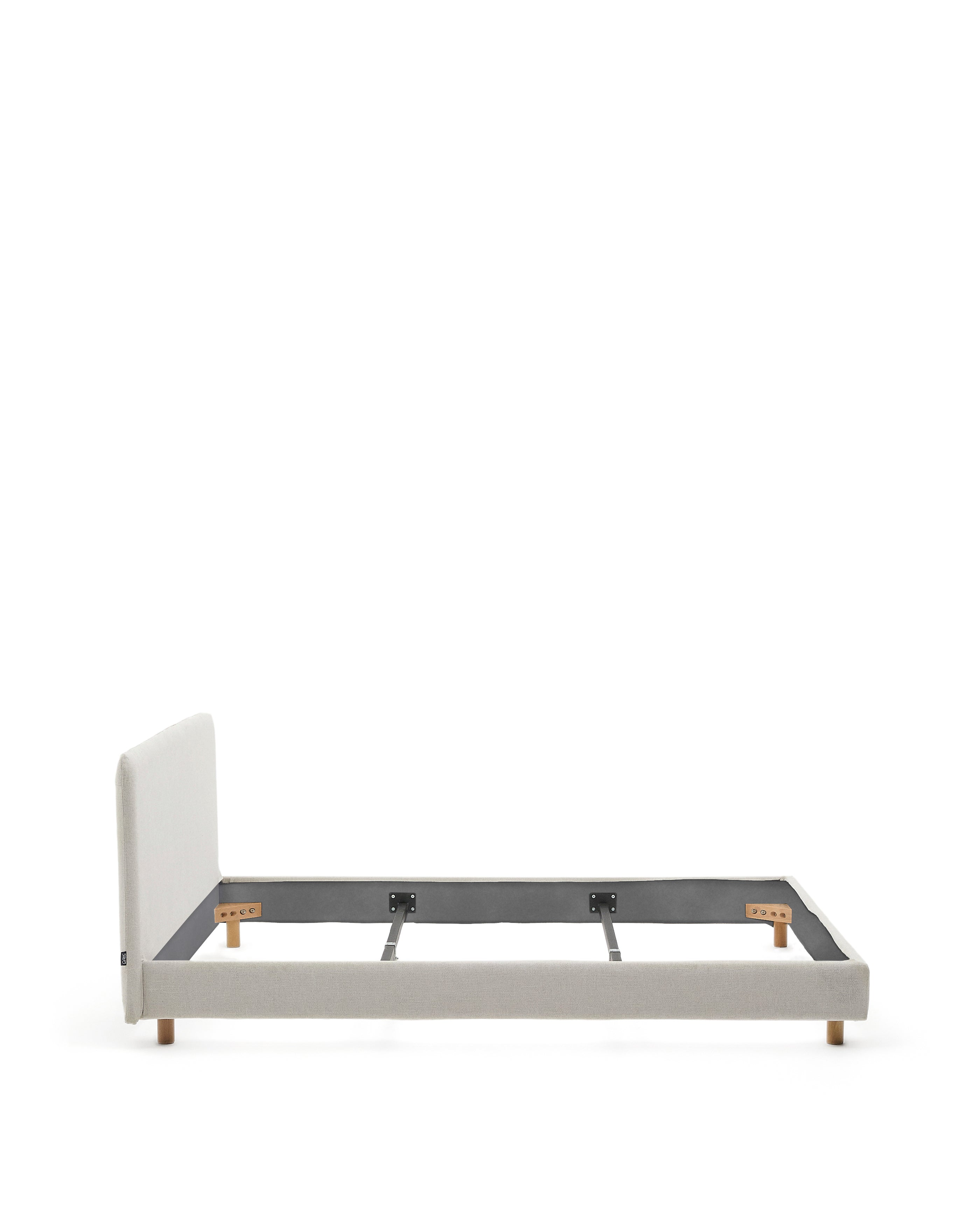Pearl chenille Valma bed with removable cover and solid beech wood legs for a 180 x 200 cm mattress - Product Image