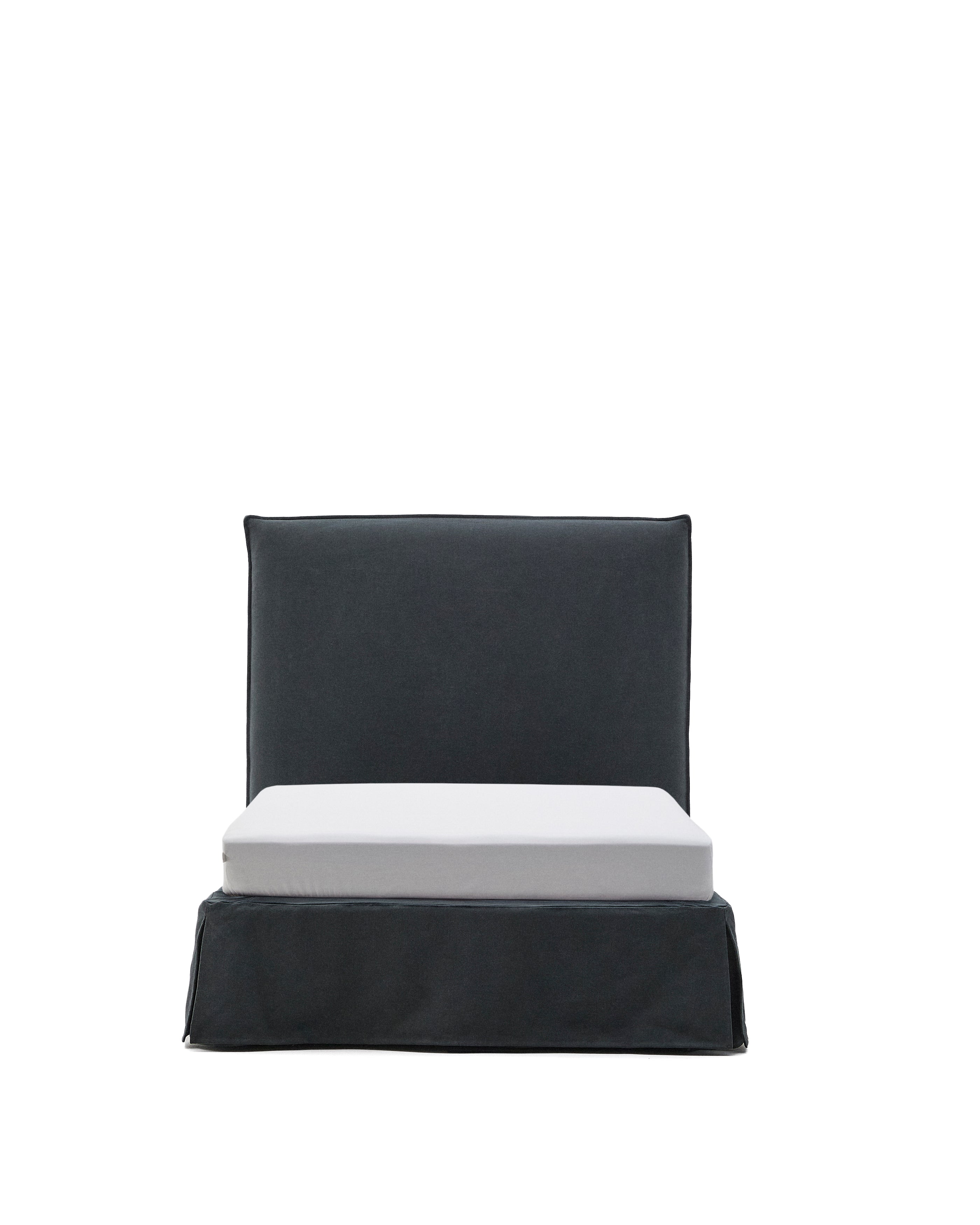 Anthracite grey linen and cotton Jaira bed with removable cover for a 90 x 200 cm FSC Mix Credit mattress - Product Image