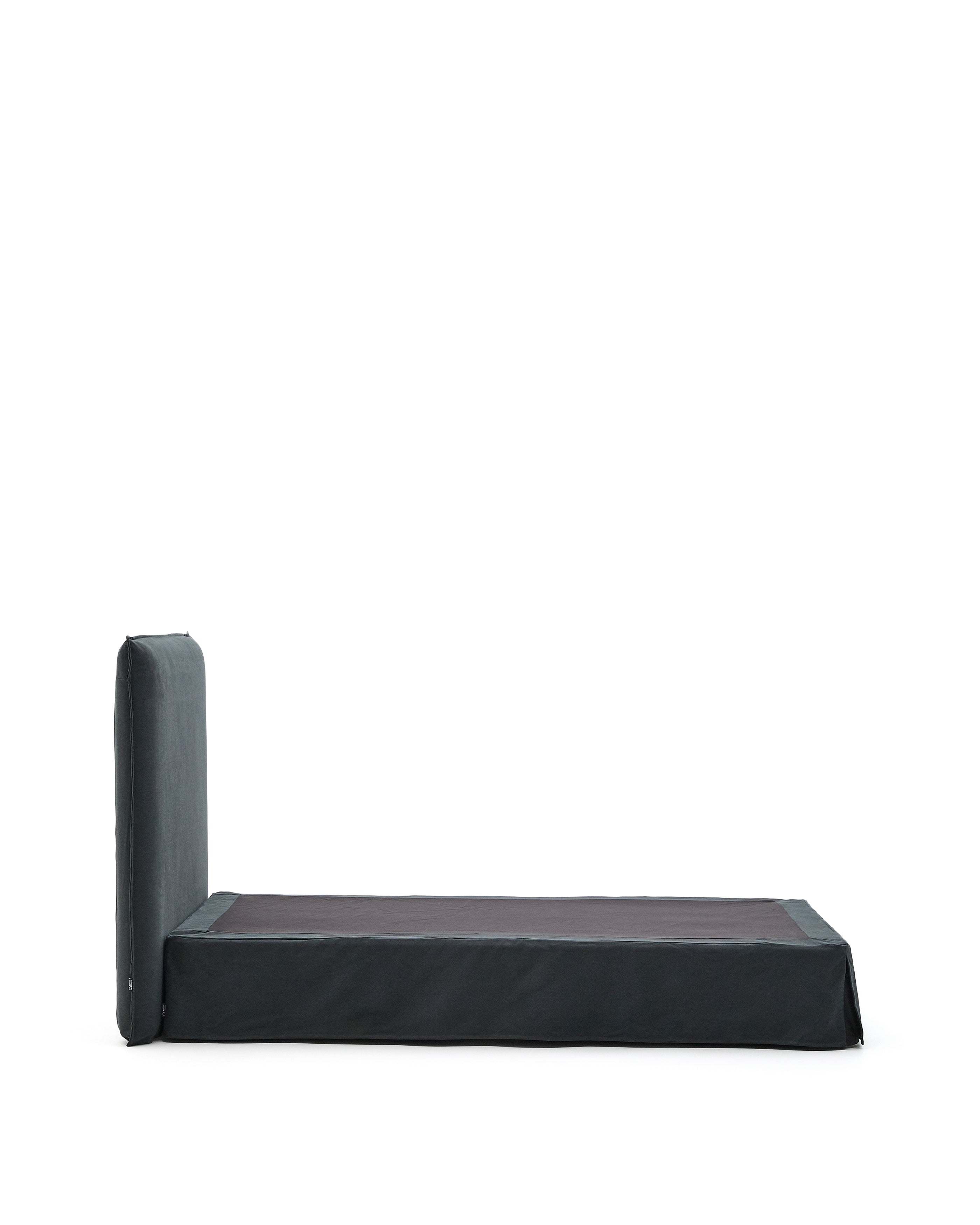 Anthracite grey linen and cotton Jaira bed with removable cover for a 90 x 200 cm FSC Mix Credit mattress - Product Image