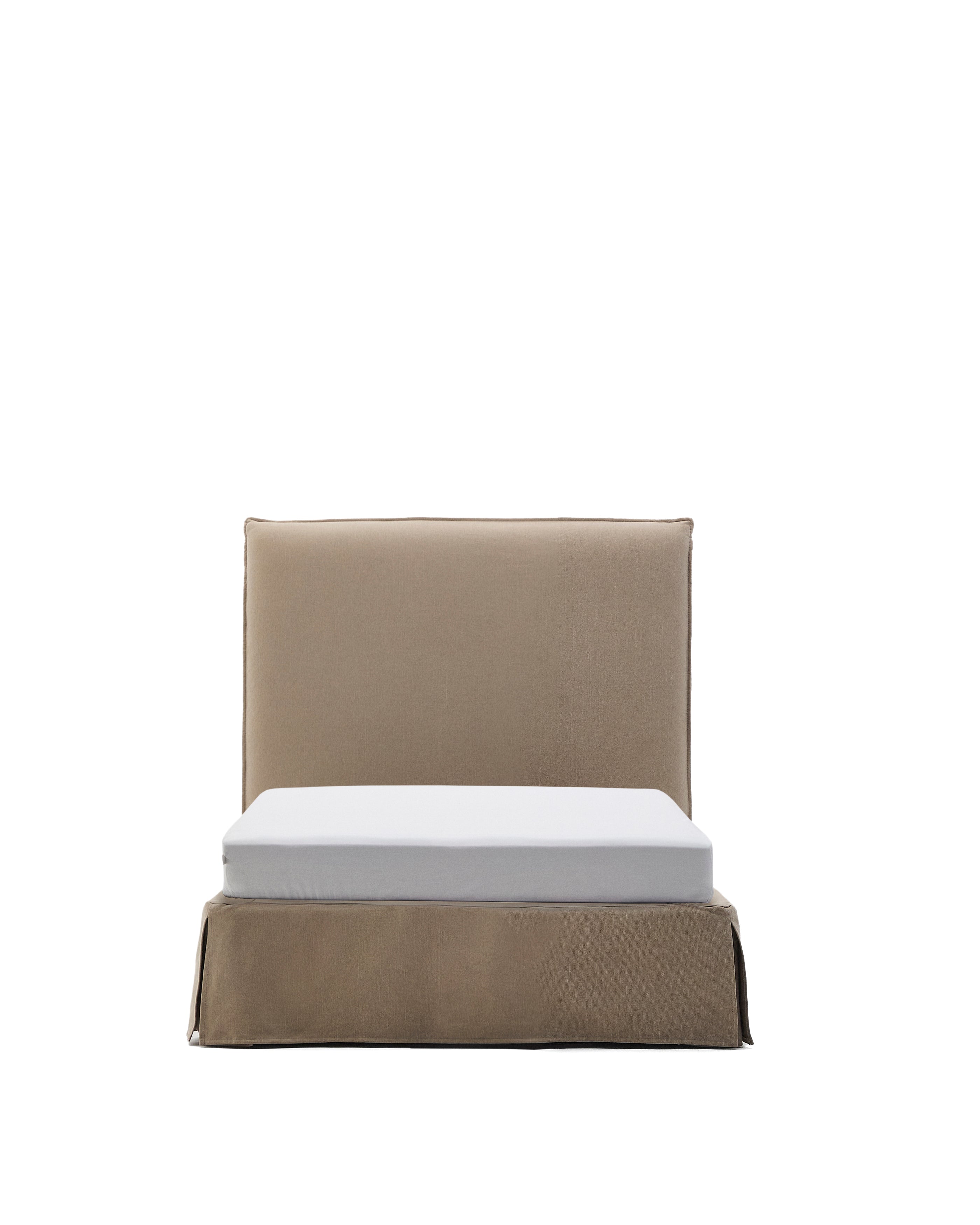 Jaira bed with removable linen and cotton cover in taupe for a 90 x 200 cm FSC Mix Credit mattress - Product Image