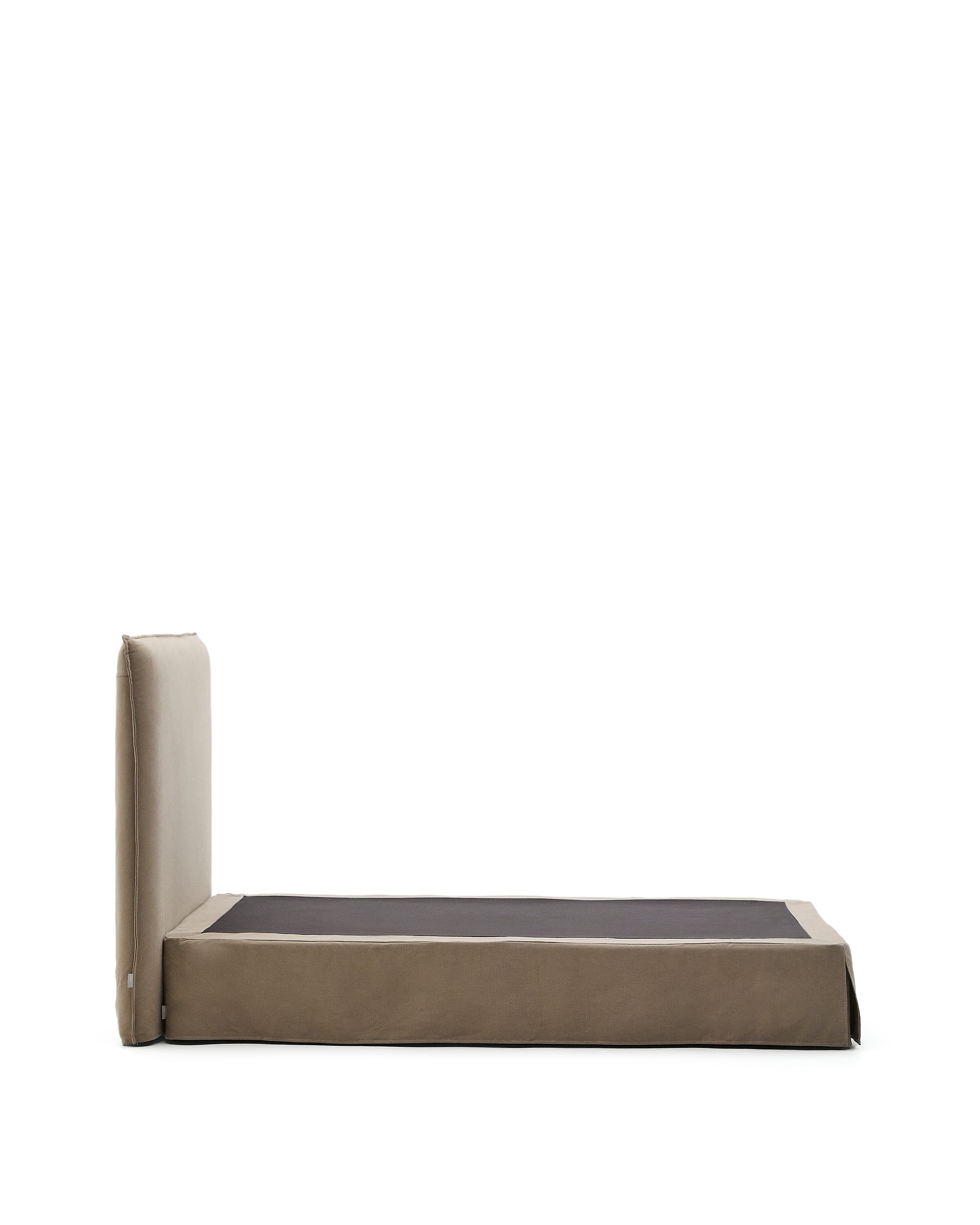 Jaira bed with removable linen and cotton cover in taupe for a 90 x 200 cm FSC Mix Credit mattress - Product Image