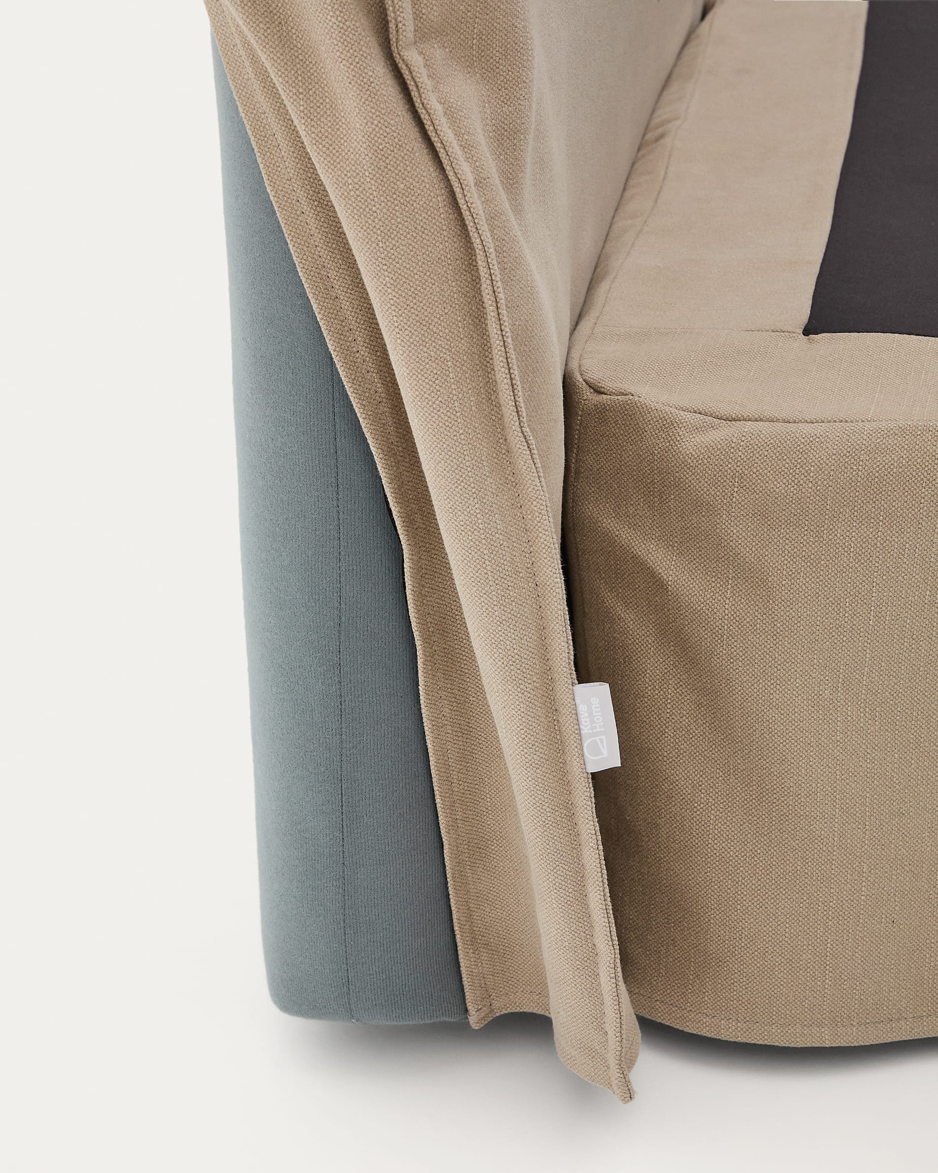 Jaira bed with removable linen and cotton cover in taupe for a 150 x 190 cm FSC Mix Credit mattress