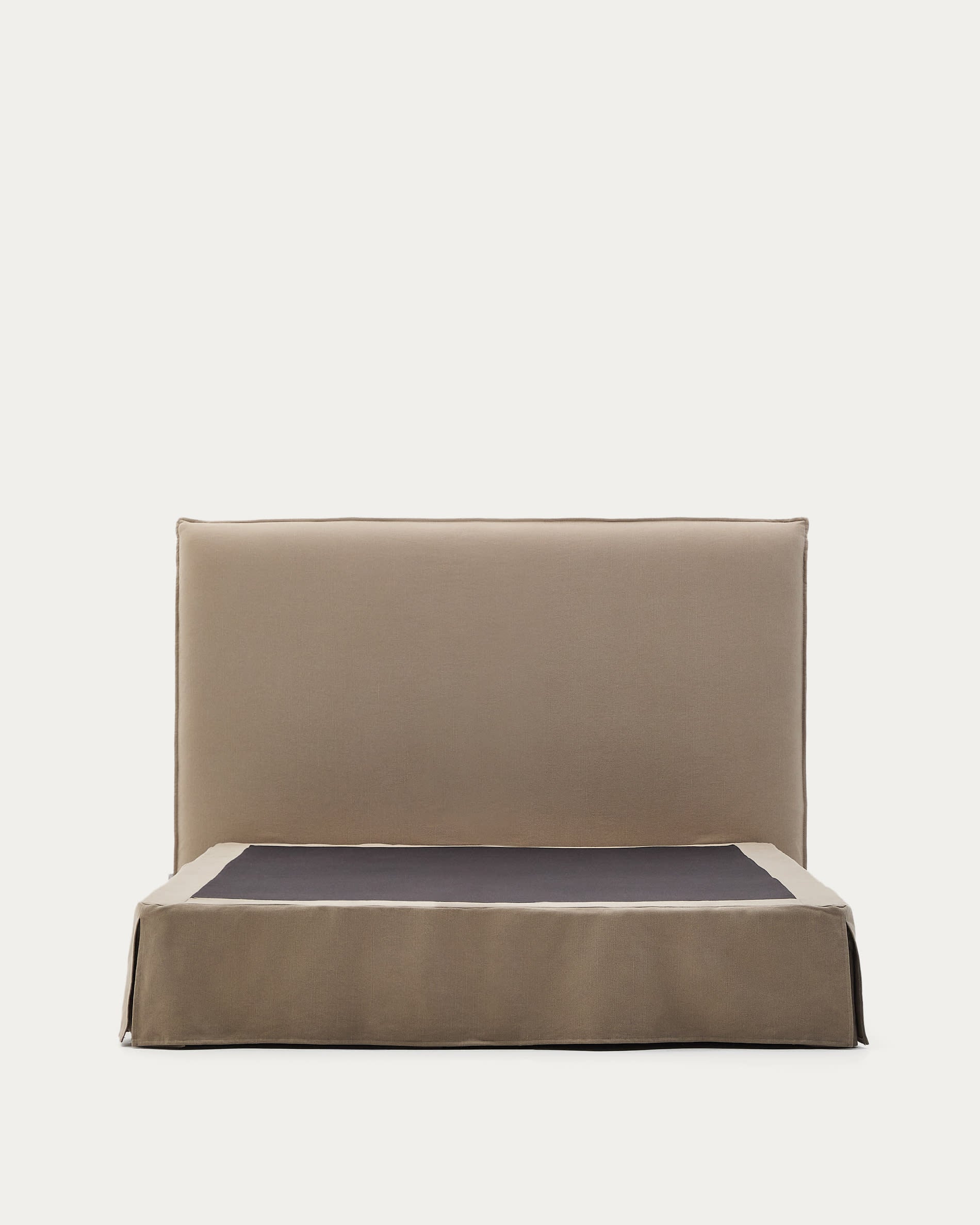 Jaira bed with removable linen and cotton cover in taupe for a 150 x 190 cm FSC Mix Credit mattress