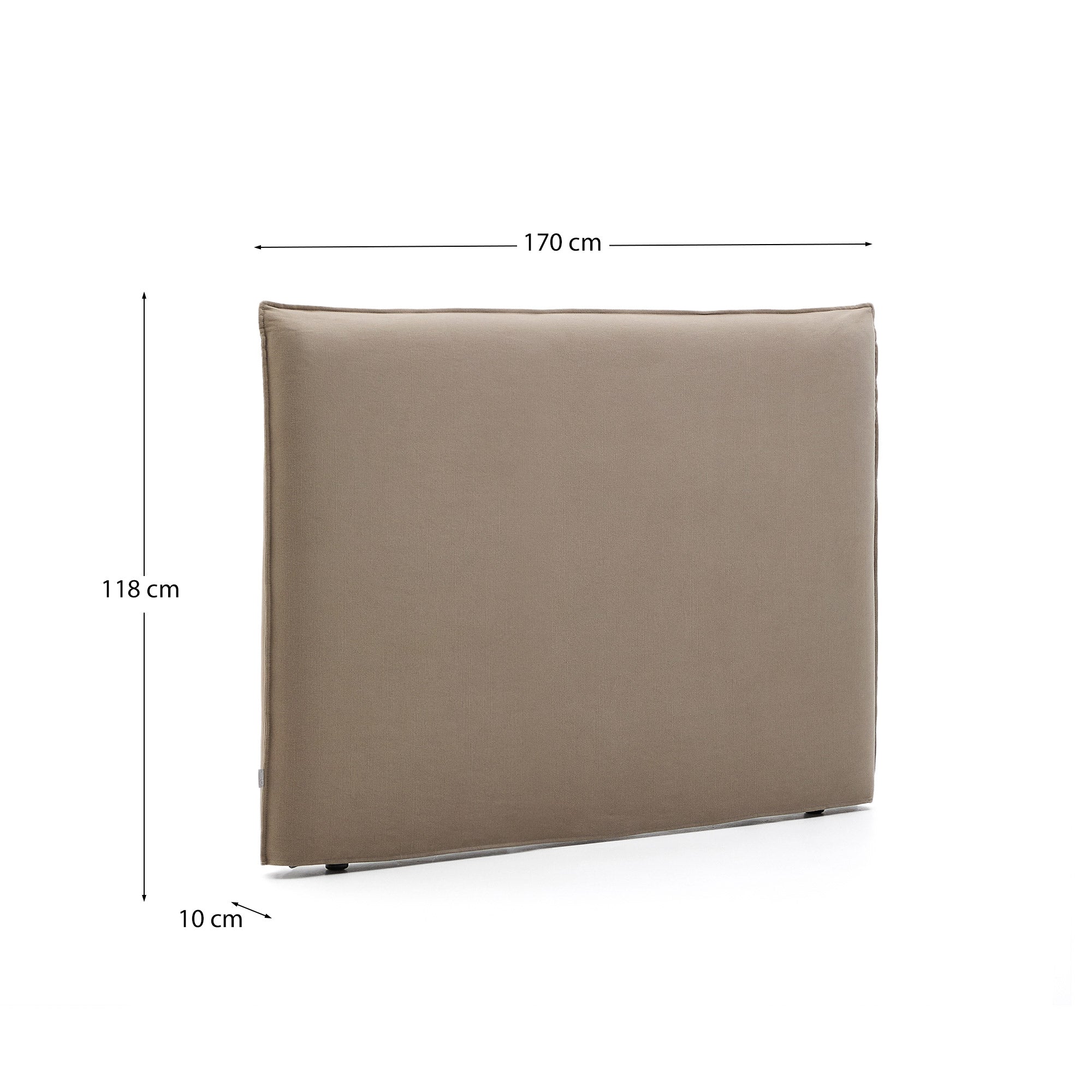 Jaira headboard with removable linen and cotton cover in taupe for a 150 cm FSC Mix Credit bed - Measurements
