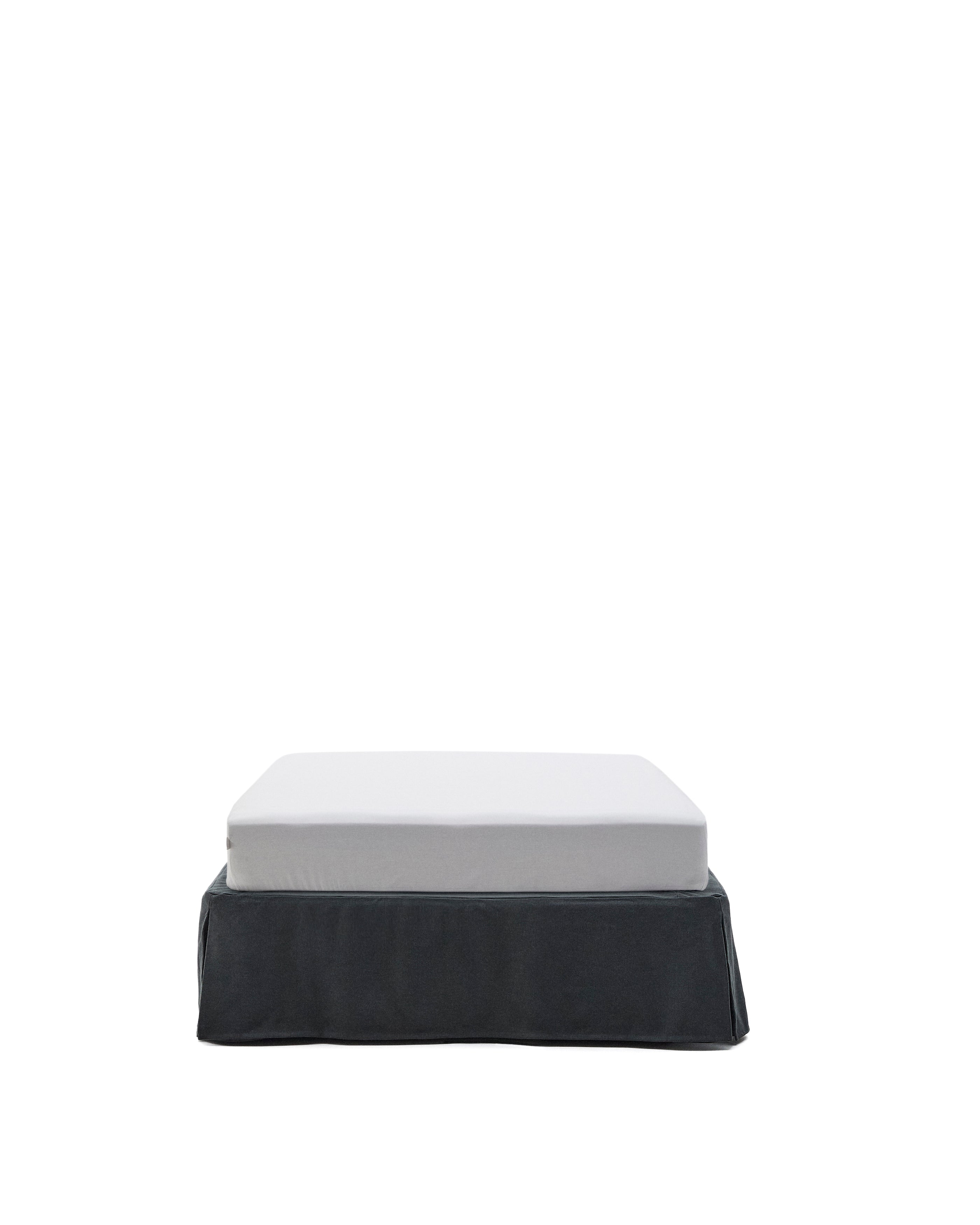 Anthracite grey linen and cotton Jaira base with removable cover for a 90 x 200 cm mattress - Product Image