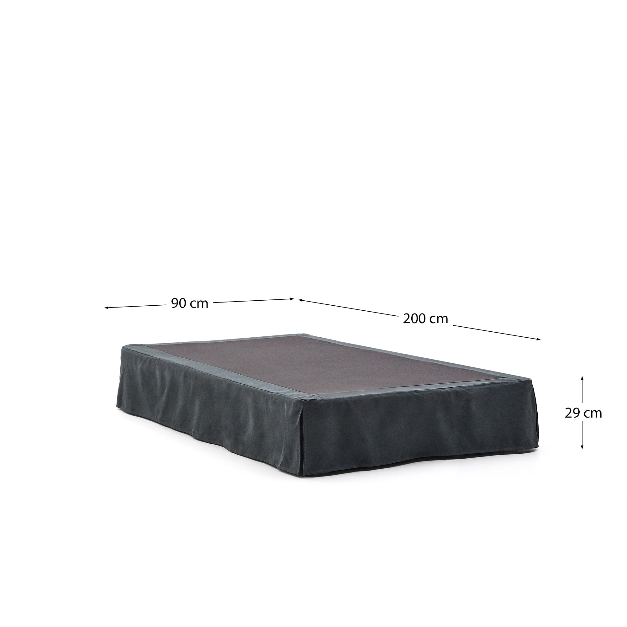 Anthracite grey linen and cotton Jaira base with removable cover for a 90 x 200 cm mattress - Measurements