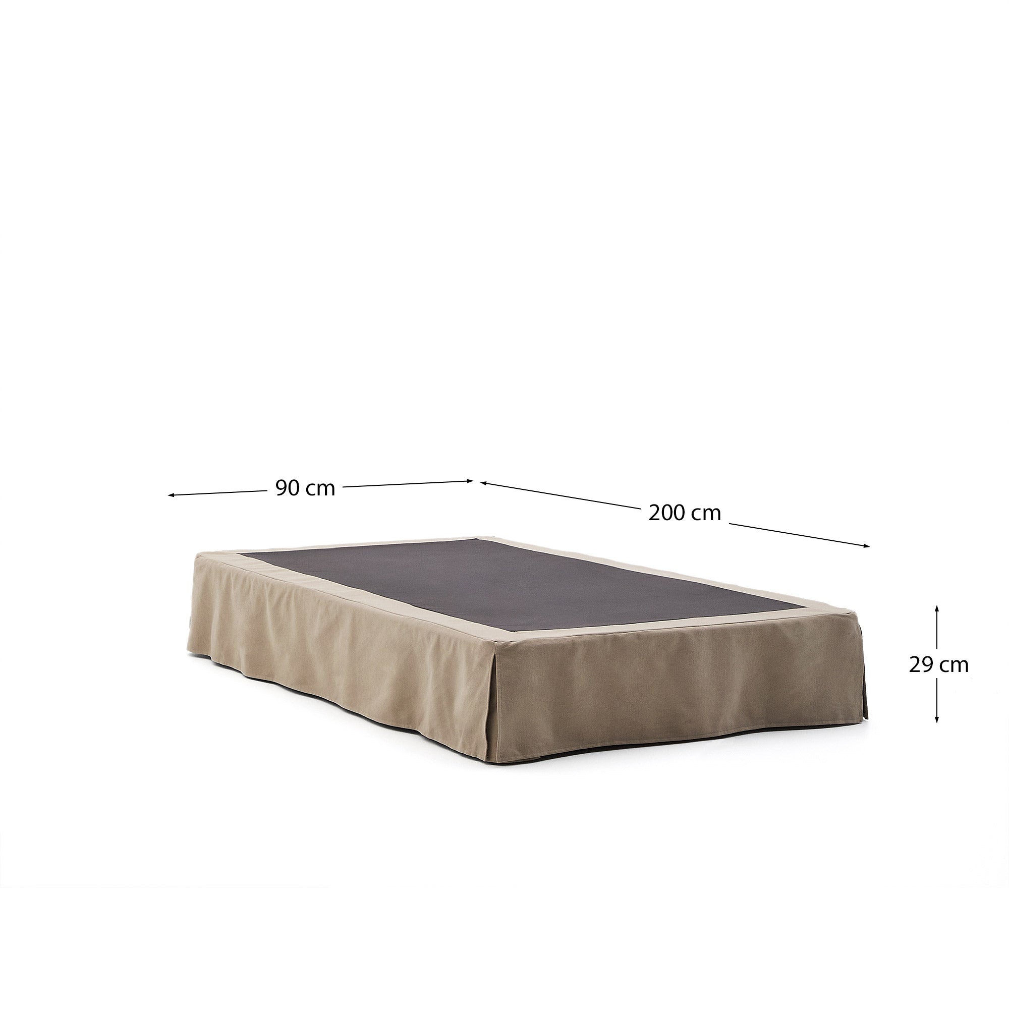 Jaira base with removable linen and cotton cover in taupe for a 90 x 200 cm mattress - Measurements
