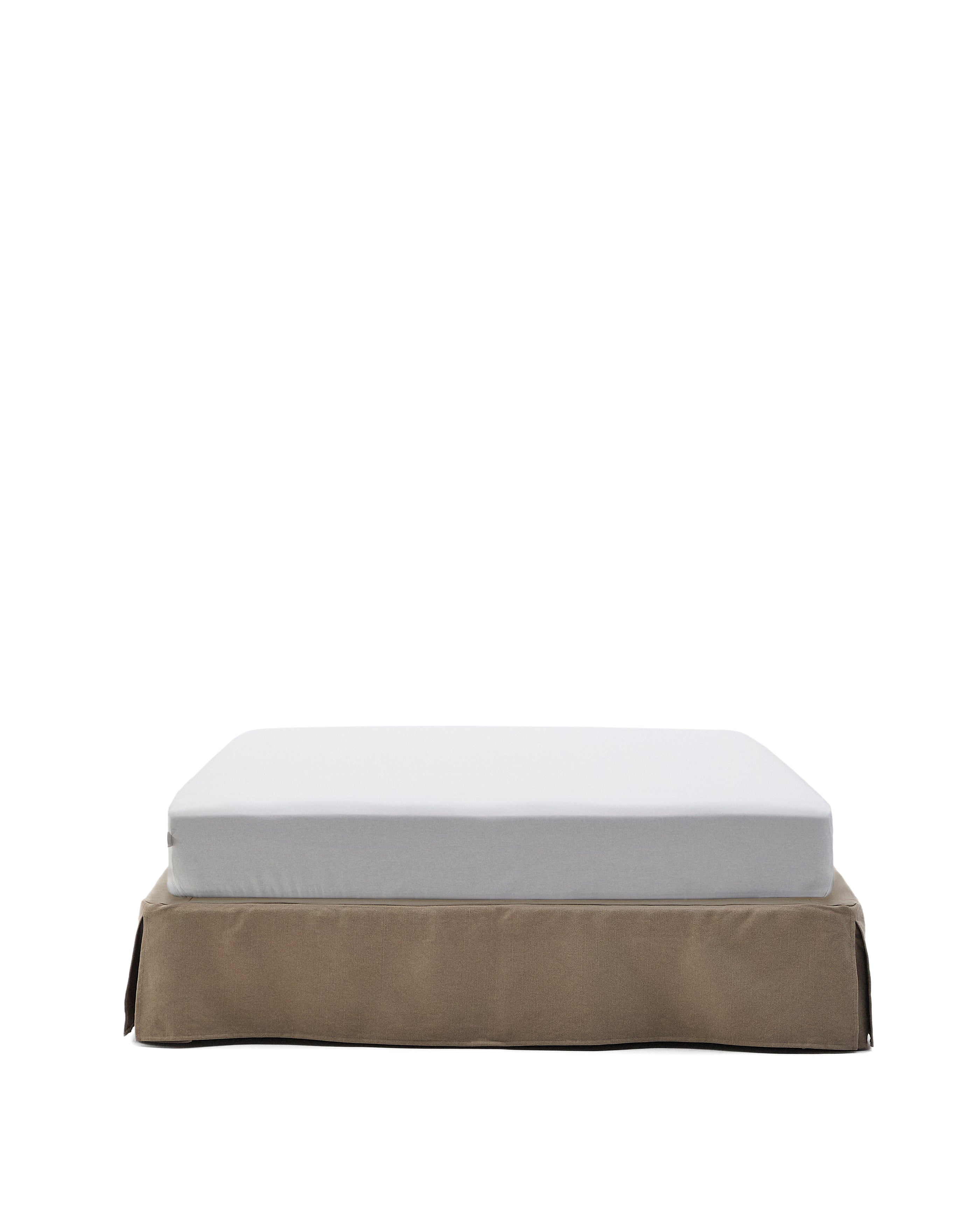 Jaira base with removable linen and cotton cover in taupe for a 150 x 190 cm mattress - Product Image