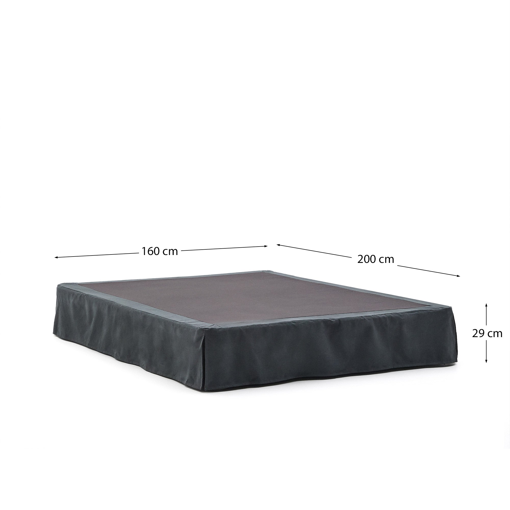 Anthracite grey linen and cotton Jaira base with removable cover for a 160 x 200 cm mattress - Measurements