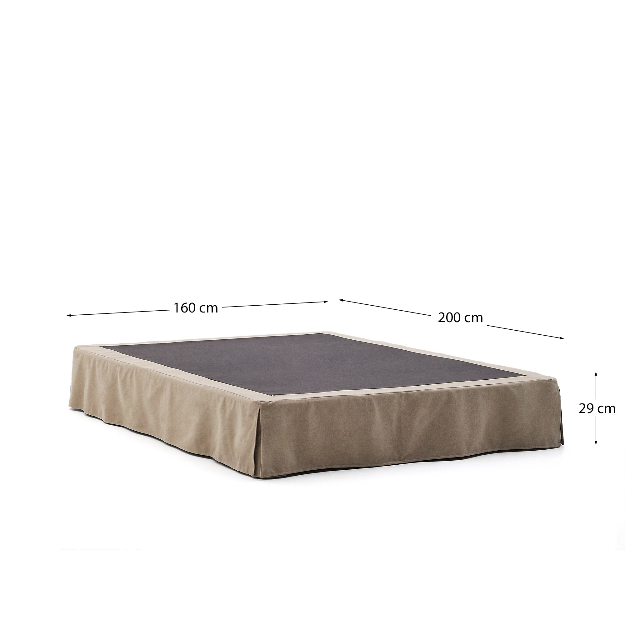 Jaira base with removable Linen and cotton cover in taupe for a 160 x 200 cm mattress - Measurements