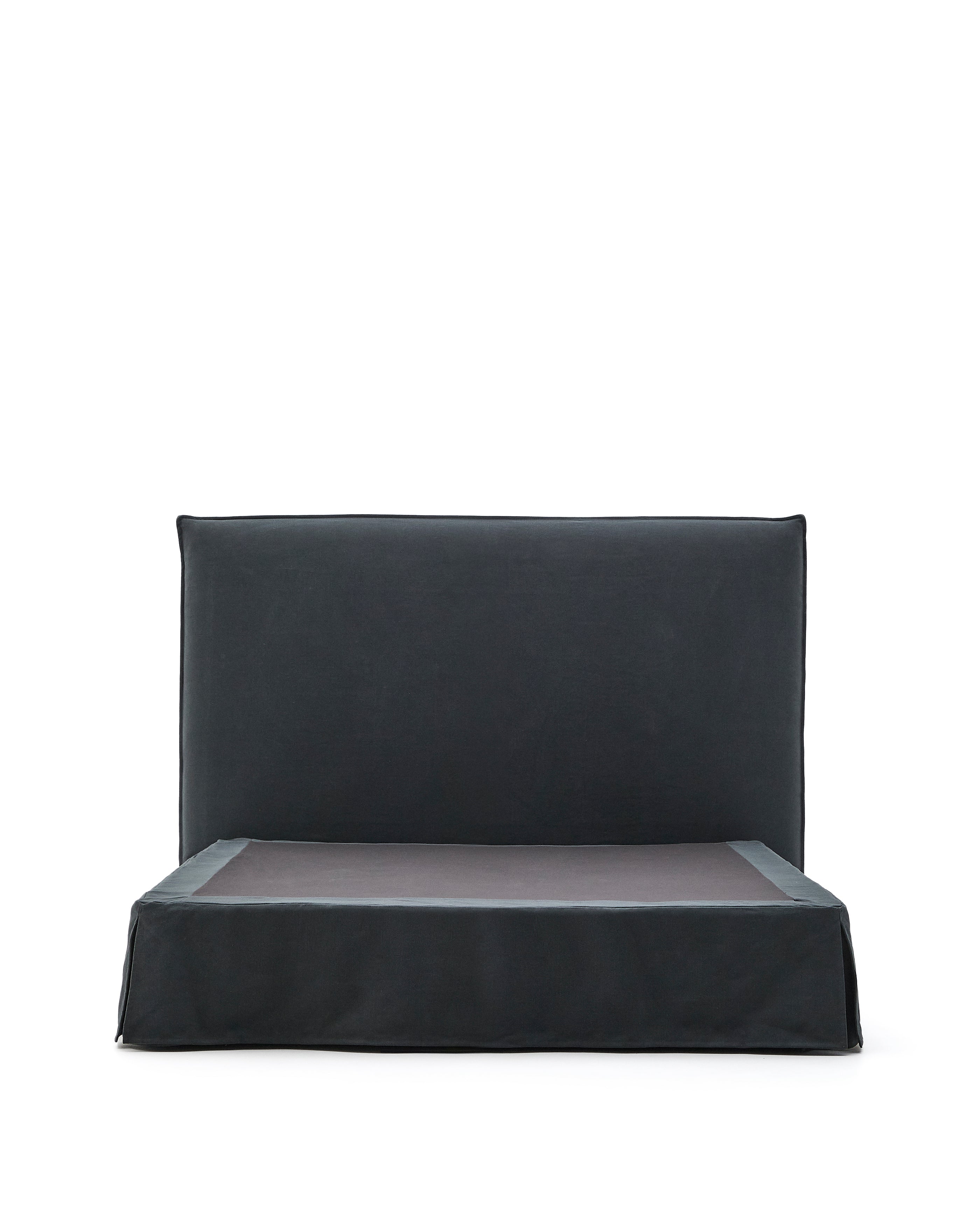 Anthracite grey linen and cotton Jaira bed base cover for a 150 x 190 cm mattress - Product Image