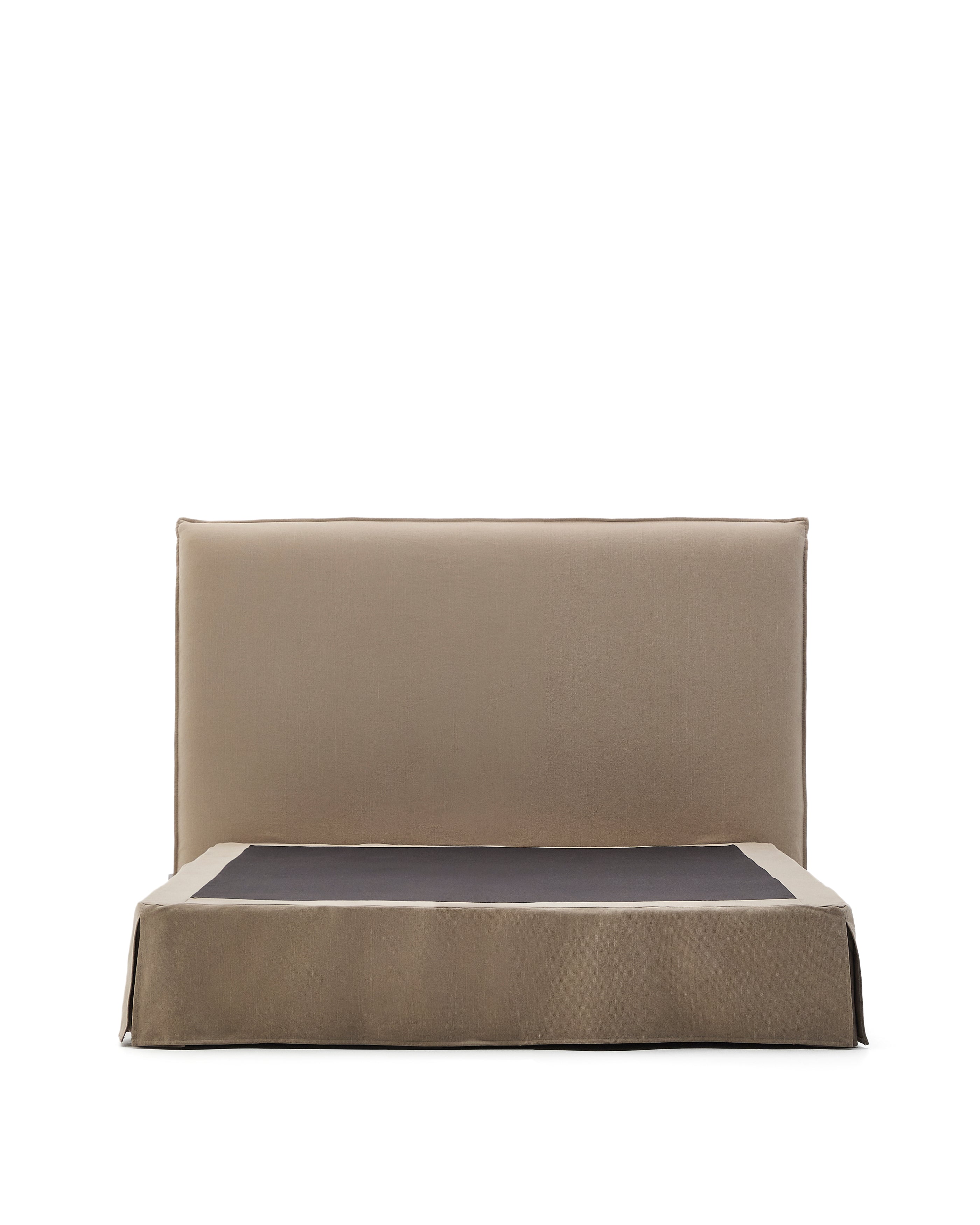 Linen and cotton Jaira bed base cover in taupe for a 150 x 190 cm mattress - Product Image
