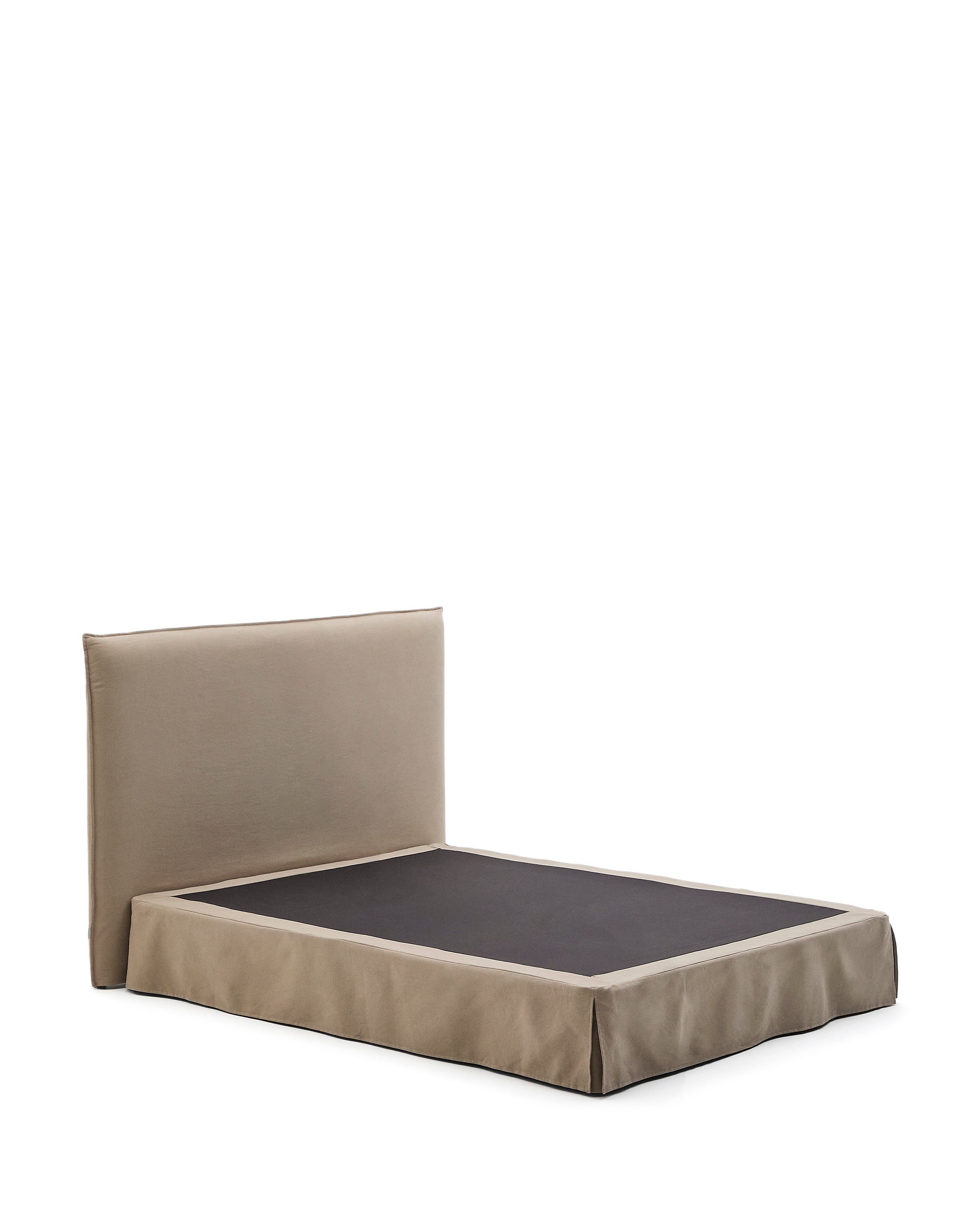 Linen and cotton Jaira bed base cover in taupe for a 150 x 190 cm mattress - Product Image