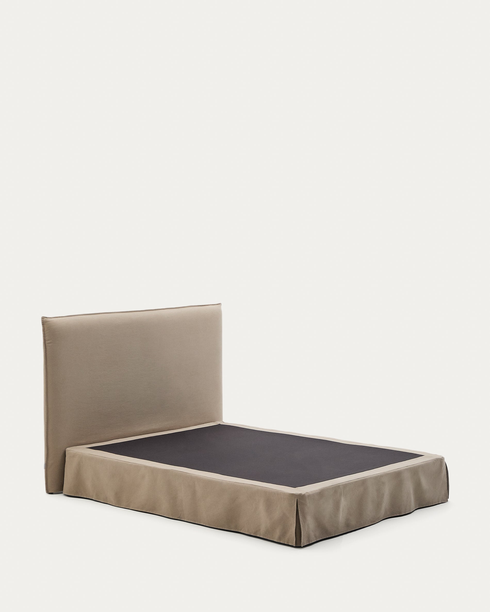 Linen and cotton Jaira bed base cover in taupe for a 150 x 190 cm mattress - Product View