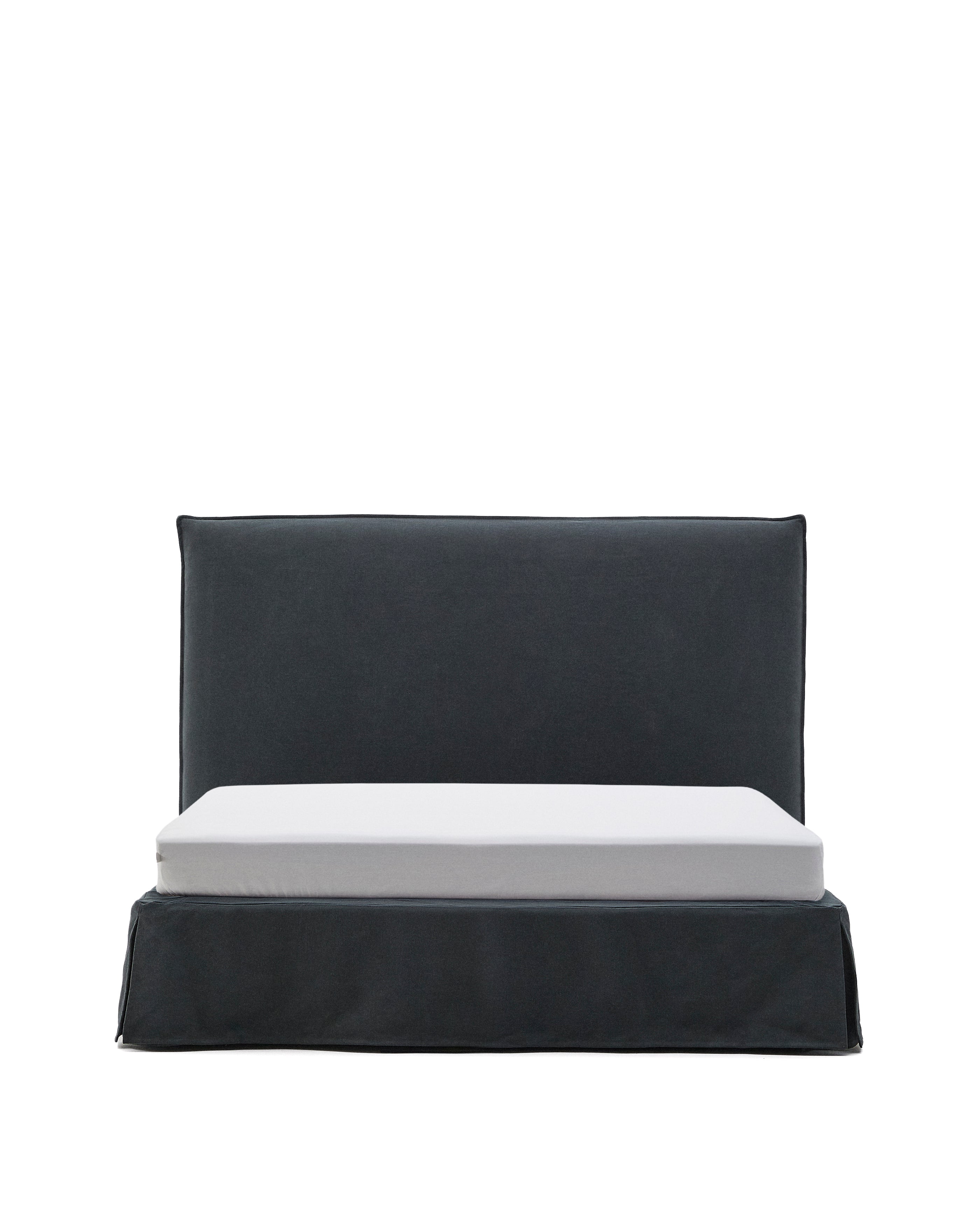 Anthracite grey linen and cotton Jaira bed base cover for a 160 x 200 cm mattress - Product Image