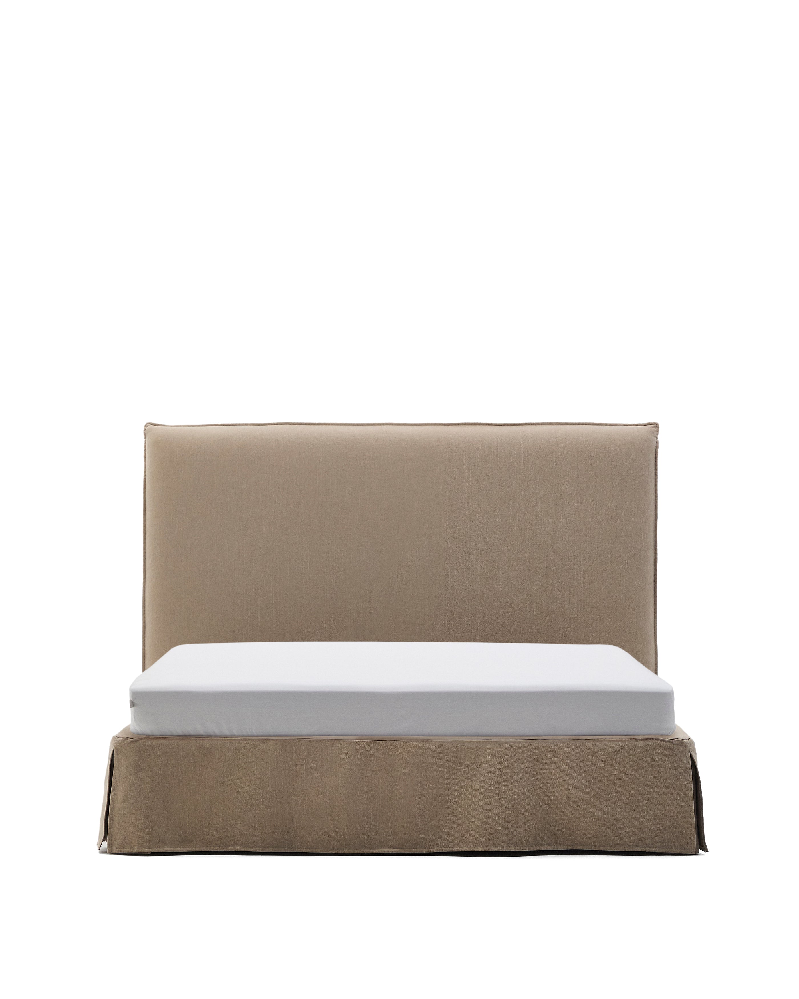 Jaira linen and cotton bed base cover in taupe for a 160 x 200 cm mattress - Product Image