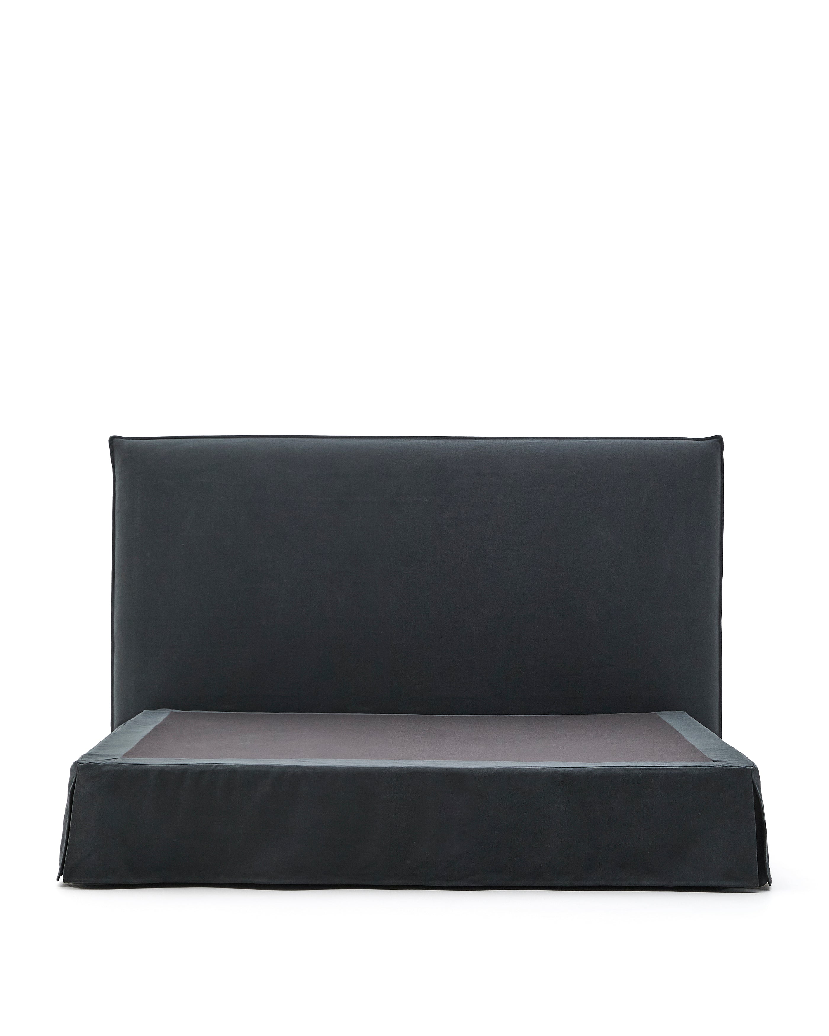 Anthracite grey linen and cotton Jaira bed base cover for a 180 x 200 cm mattress - Product Image