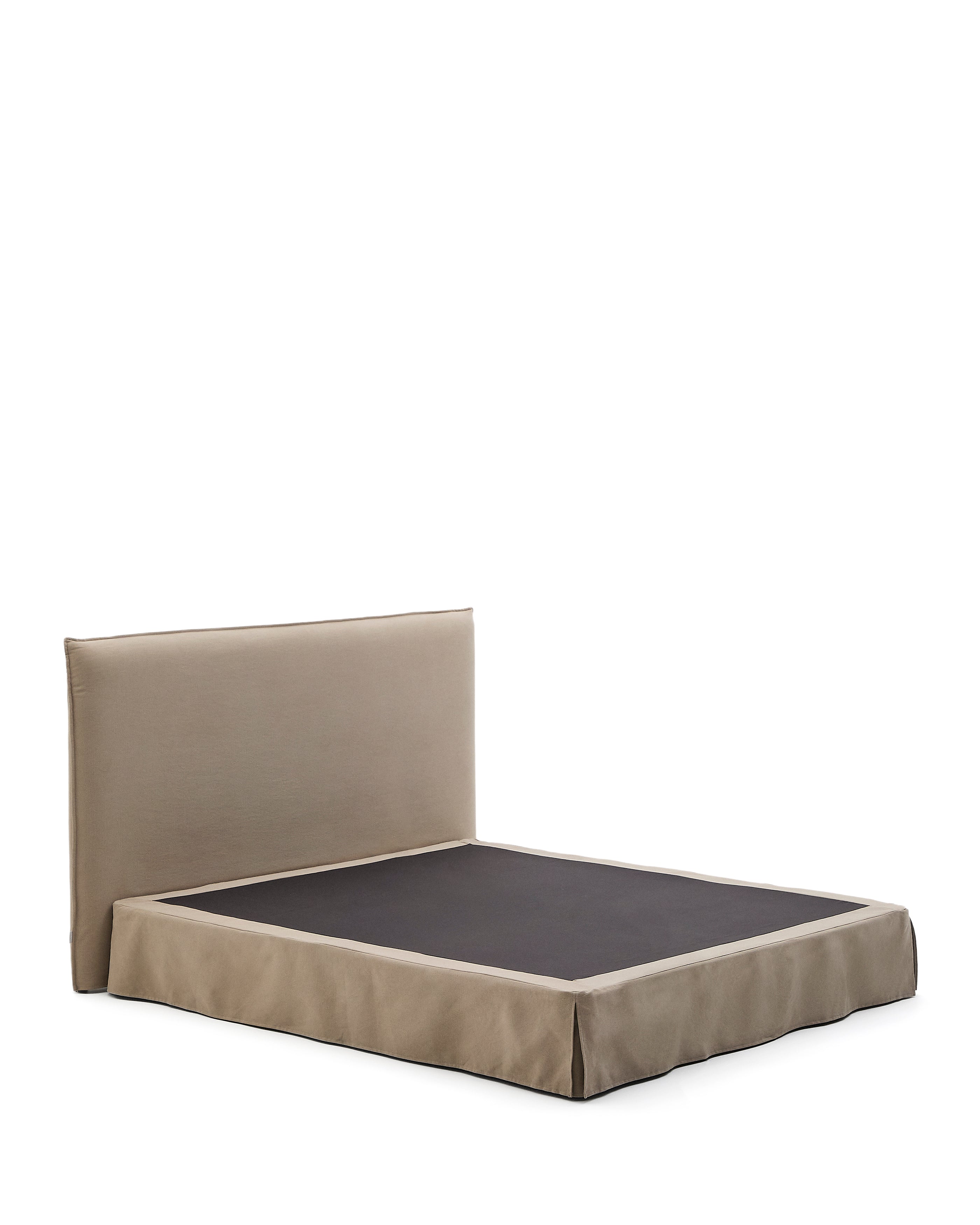 Jaira linen and cotton bed base cover in taupe for a 180 x 200 cm mattress - Product Image