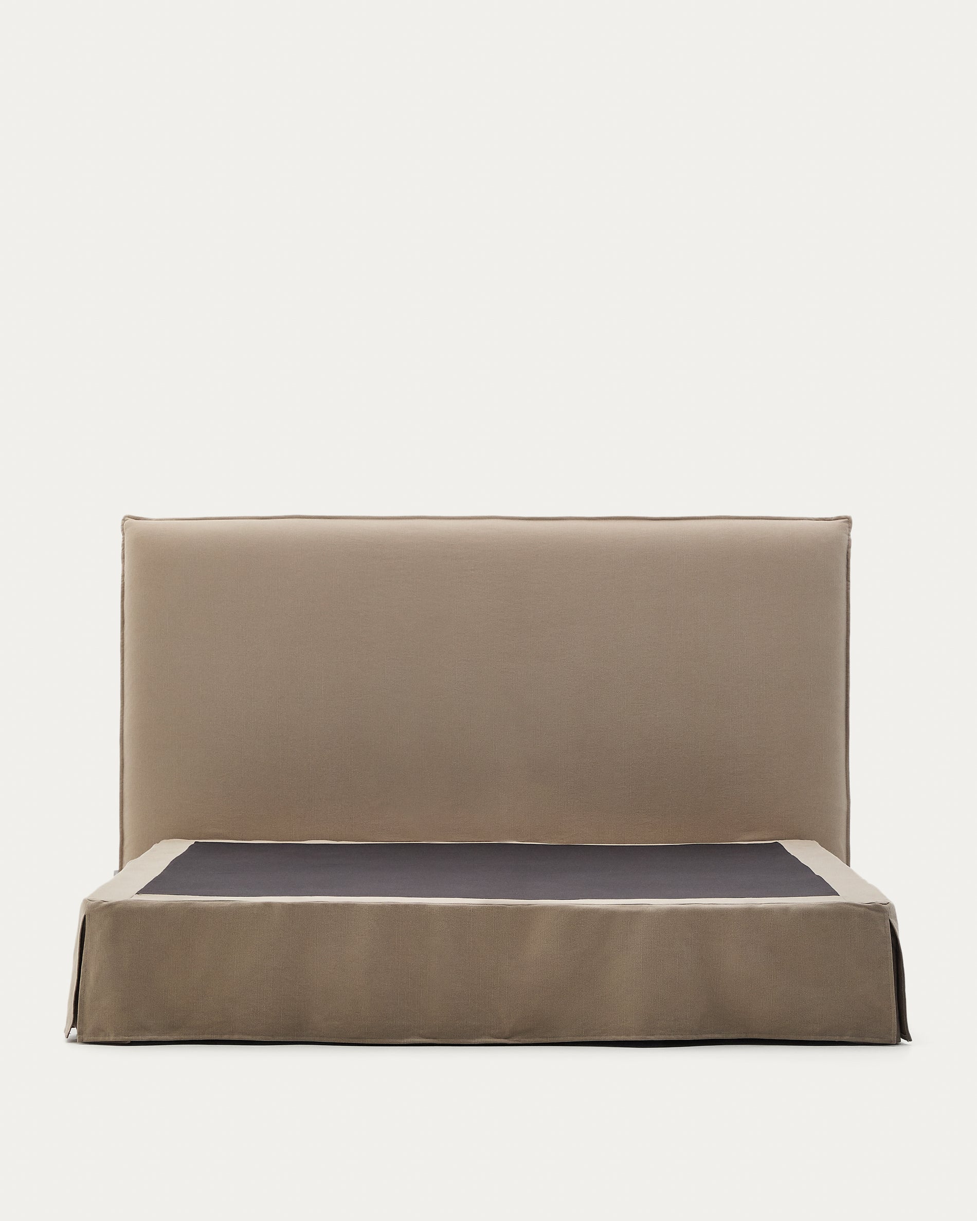 Jaira linen and cotton bed base cover in taupe for a 180 x 200 cm mattress - Product View