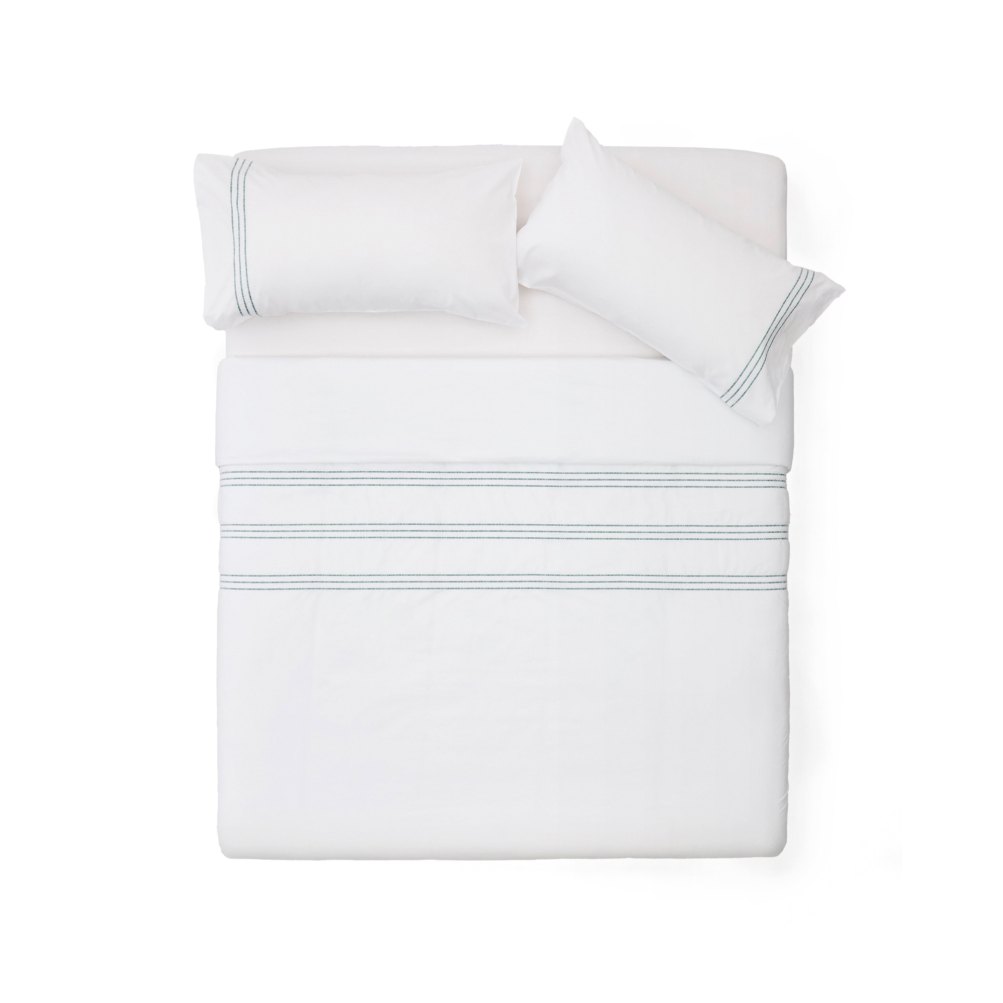 Saigan white embroidered bedspread and pillowcase set, 100% cotton percale, 180 thread count, for 180 cm bed