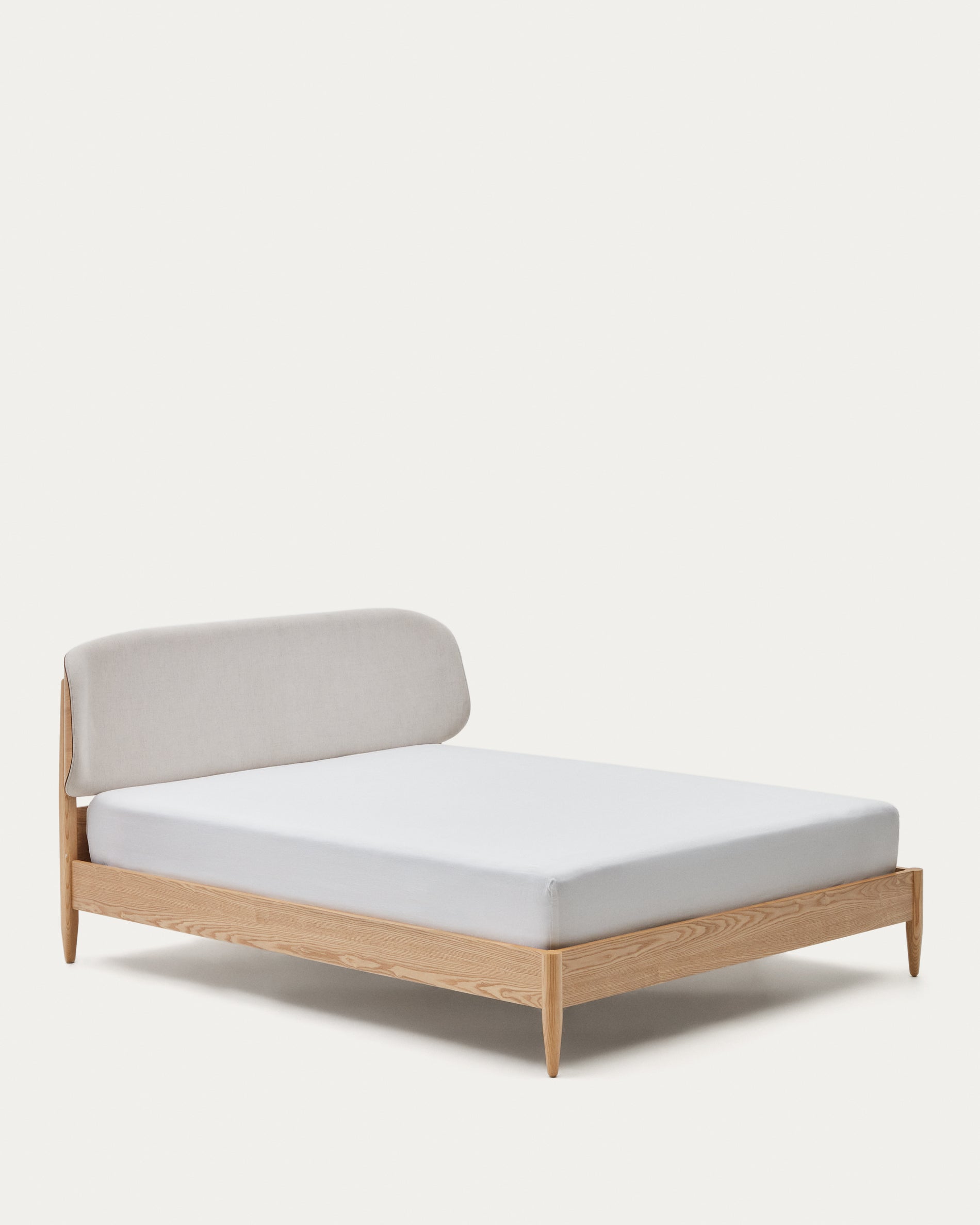 Octavia bed in ash plywood and white upholstered headboard FSC Mix Credit 160 x 200 cm - Product View