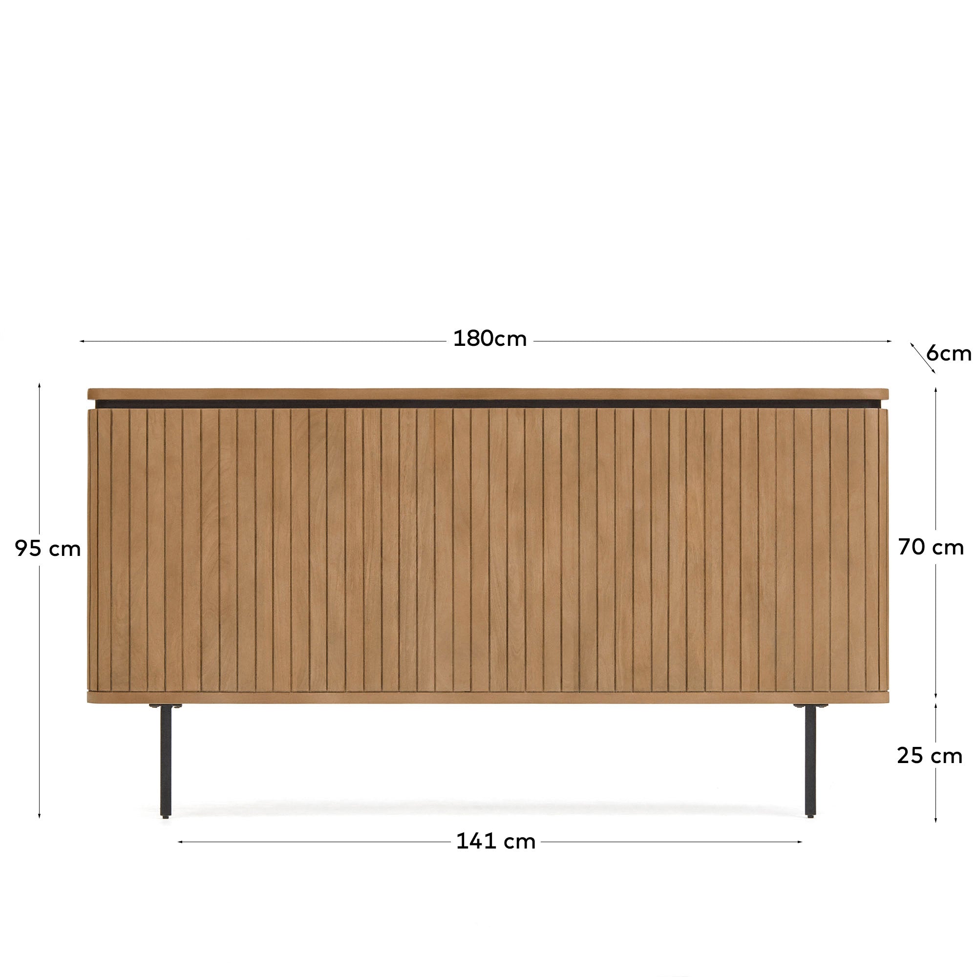 Licia solid mango wood and metal headboard with a black finish, for 180 cm beds - Measurements