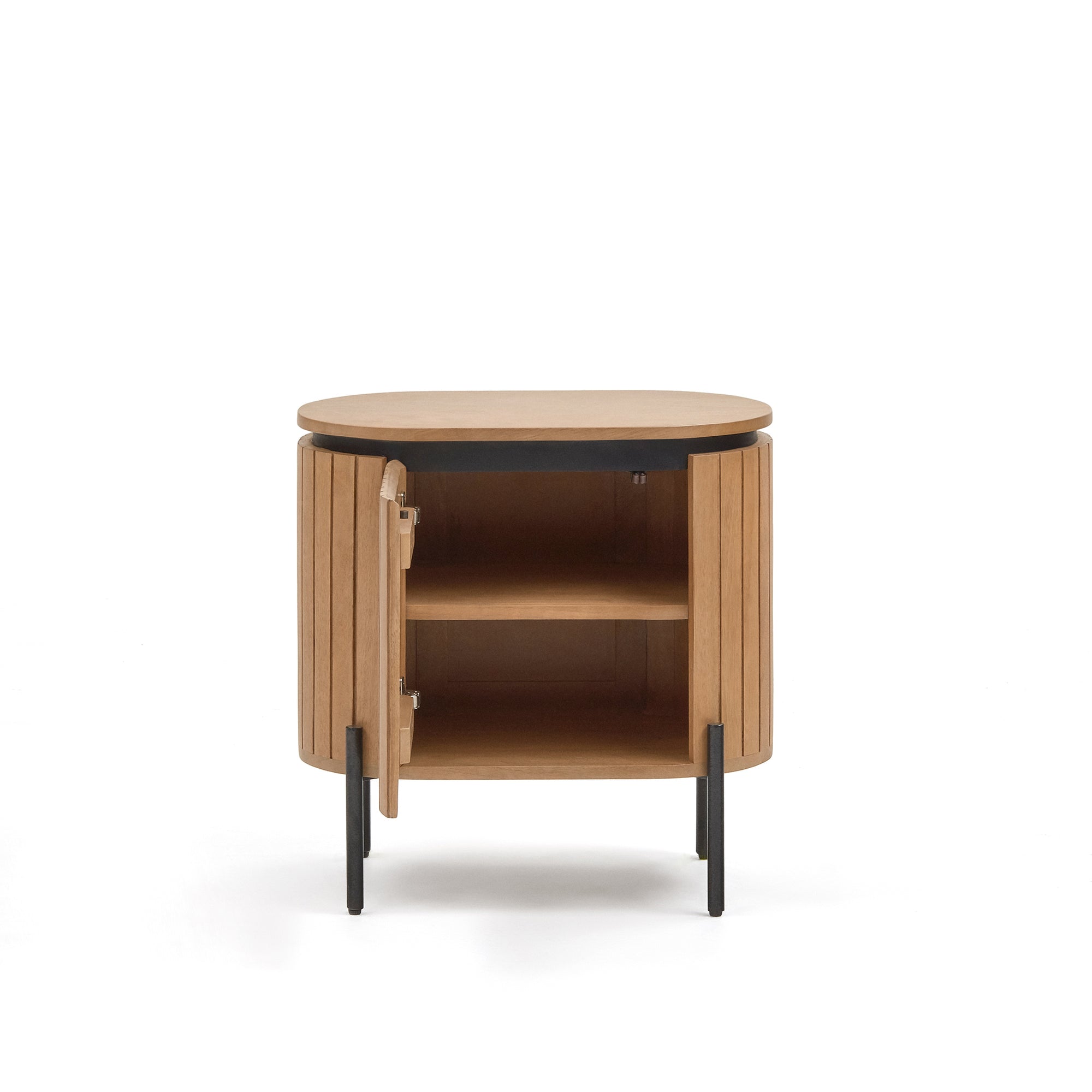 Licia mango wood bedside table with 1 door, with a natural finish and metal, 55 x 55 cm - Product Image