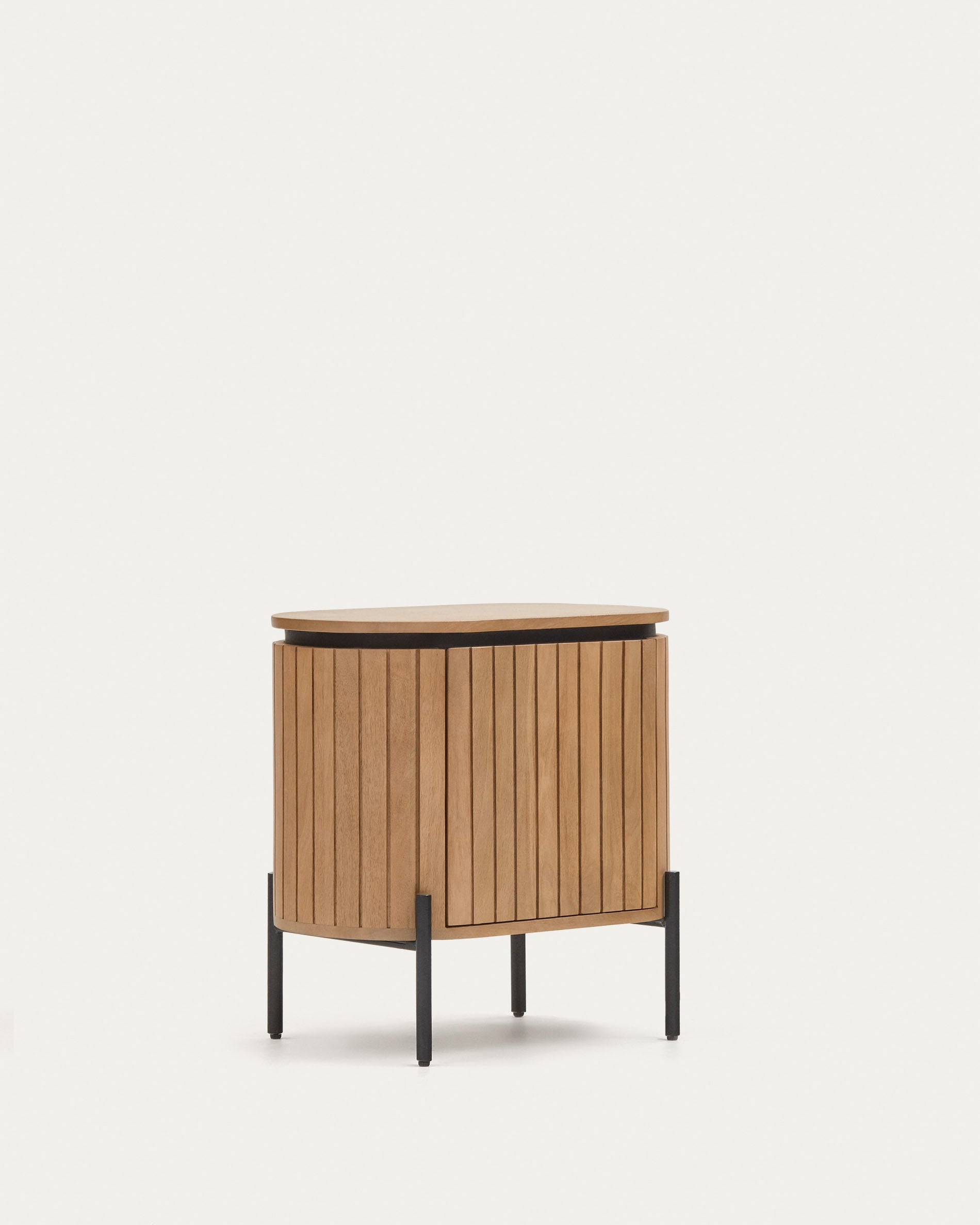 Licia mango wood bedside table with 1 door, with a natural finish and metal, 55 x 55 cm - Product View