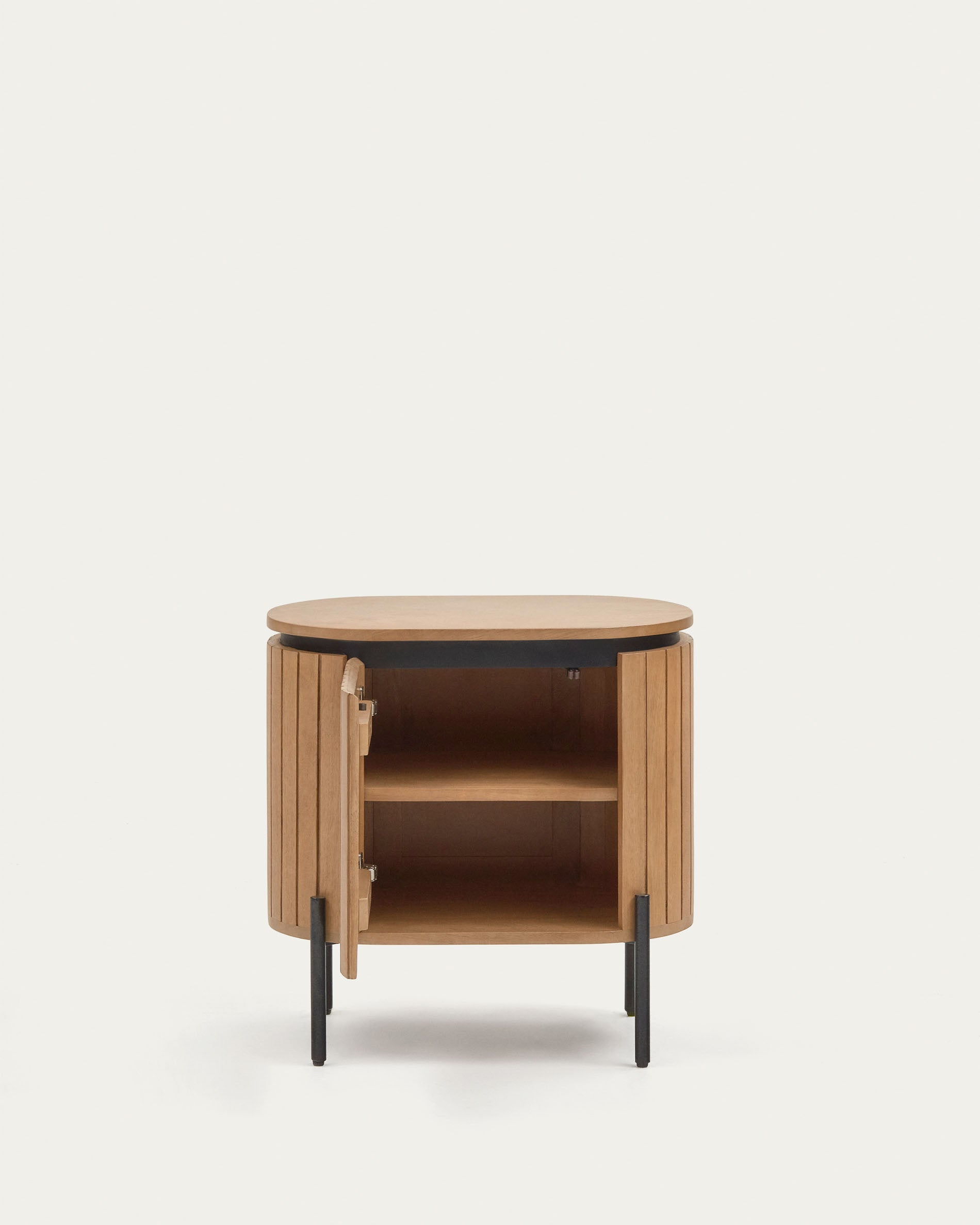 Licia mango wood bedside table with 1 door, with a natural finish and metal, 55 x 55 cm - Product View