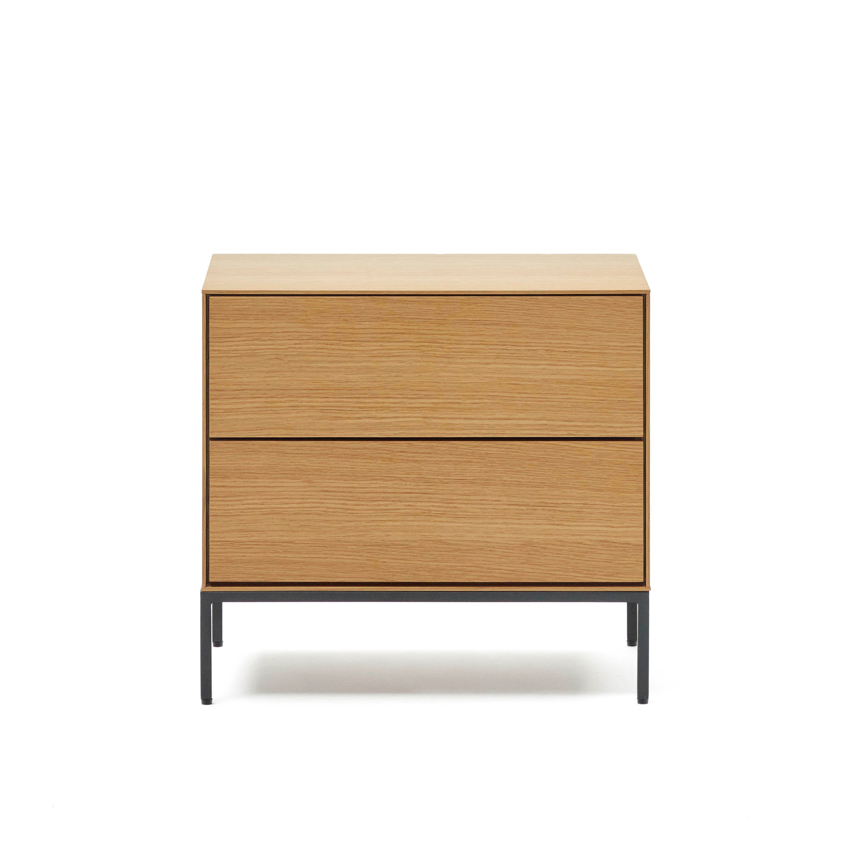 Vedrana beside table, 2 oak veneer drawers, and black steel legs, 60 x 55 cm - Product Image