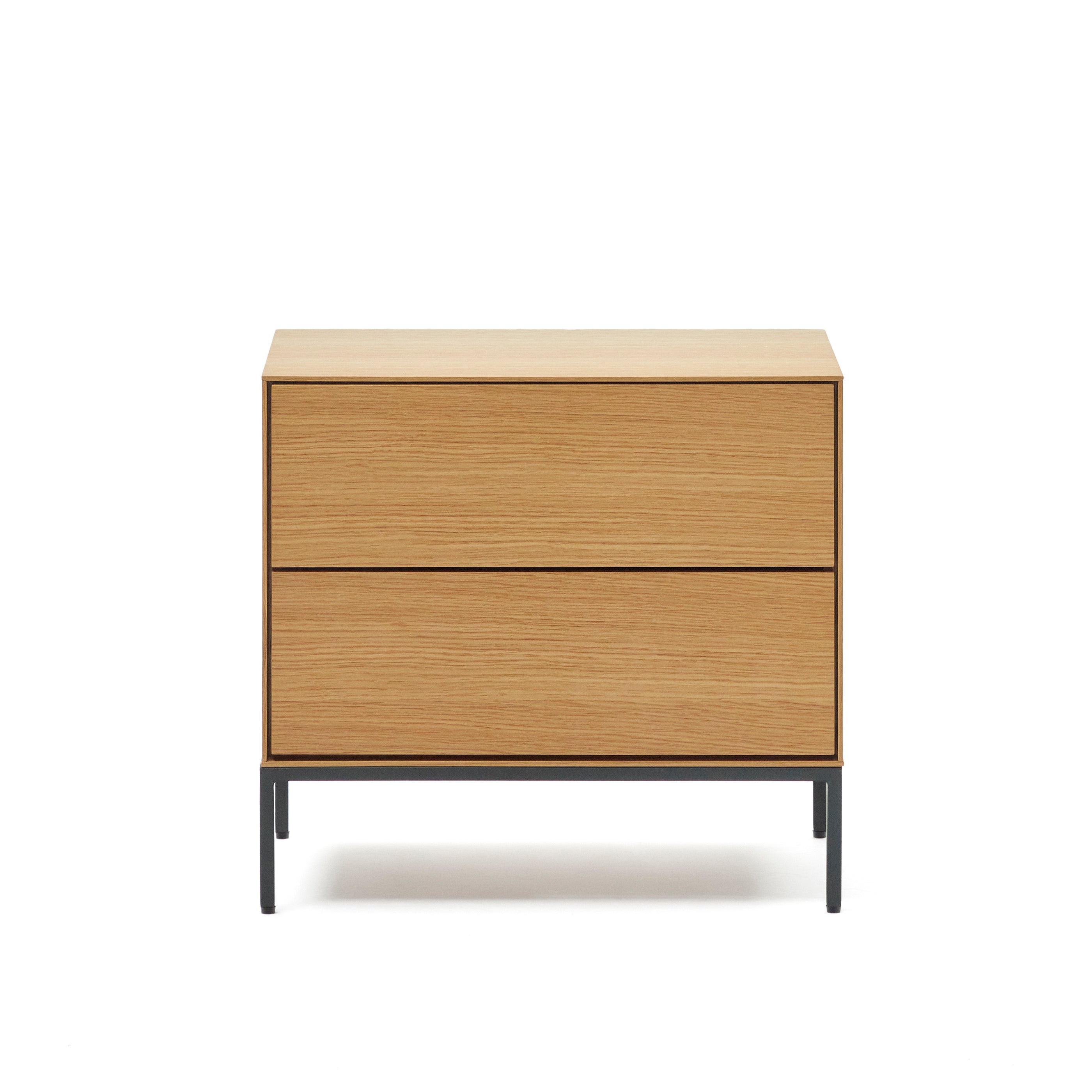 Vedrana beside table, 2 oak veneer drawers, and black steel legs, 60 x 55 cm - Product Image