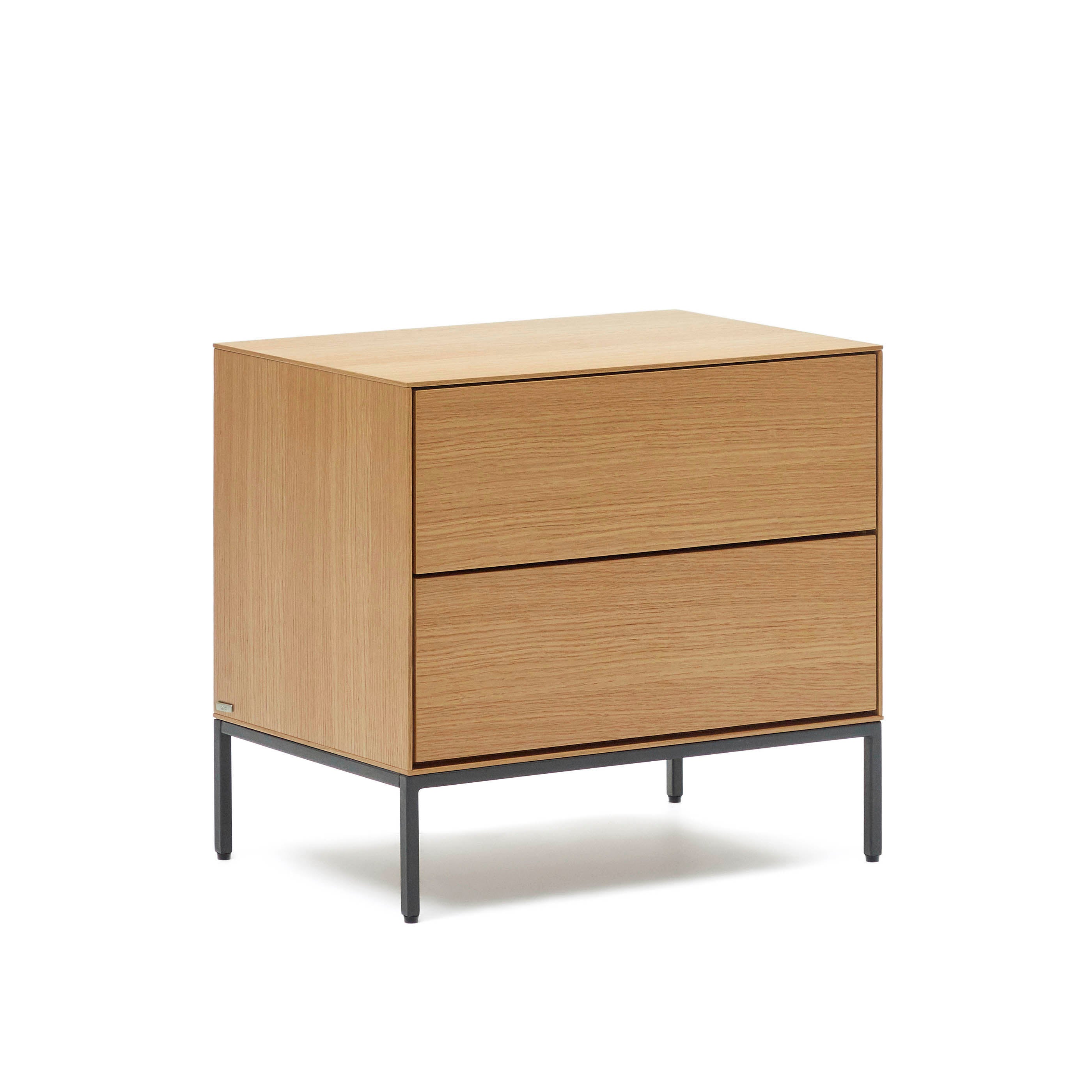 Vedrana beside table, 2 oak veneer drawers, and black steel legs, 60 x 55 cm - Product Image