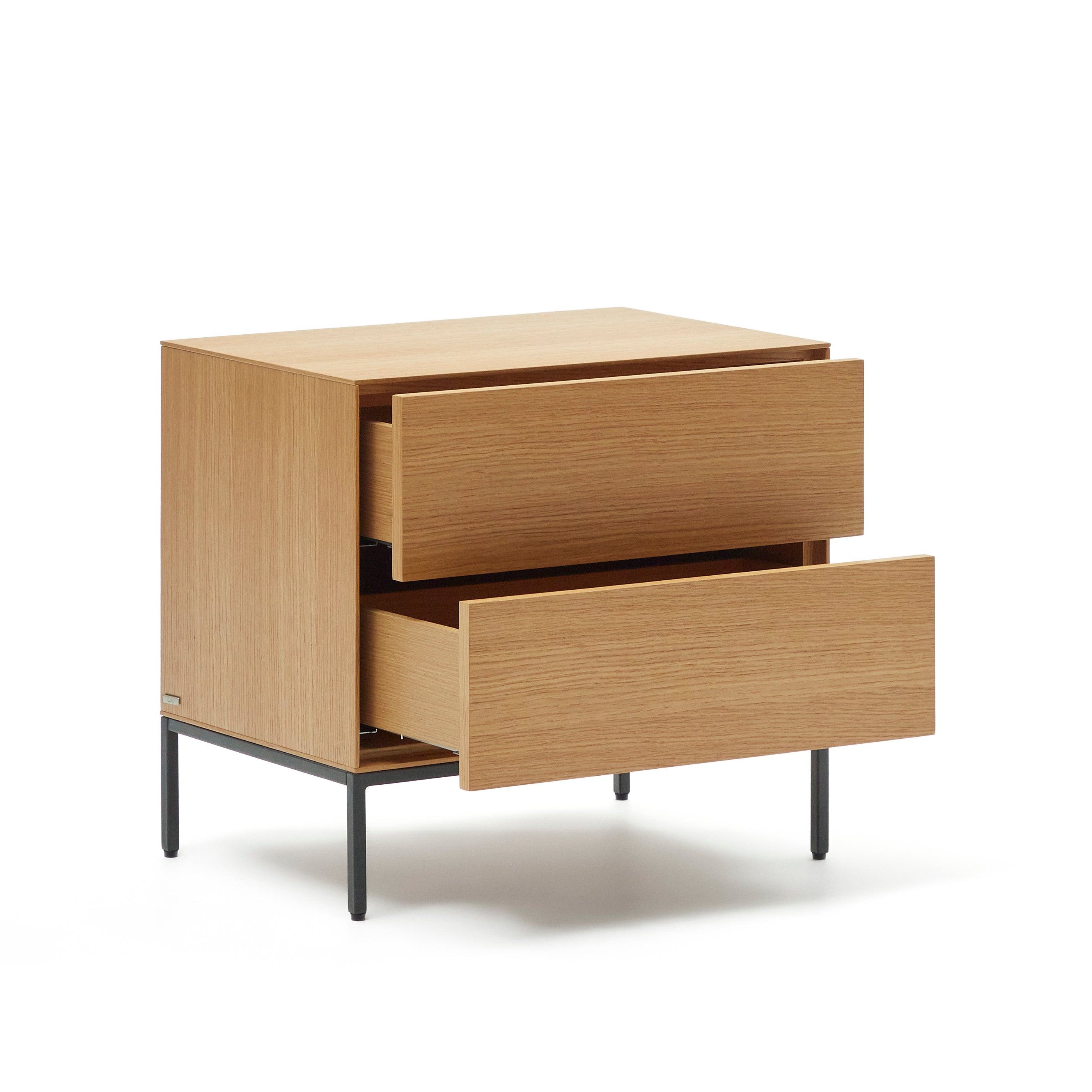 Vedrana beside table, 2 oak veneer drawers, and black steel legs, 60 x 55 cm - Product Image