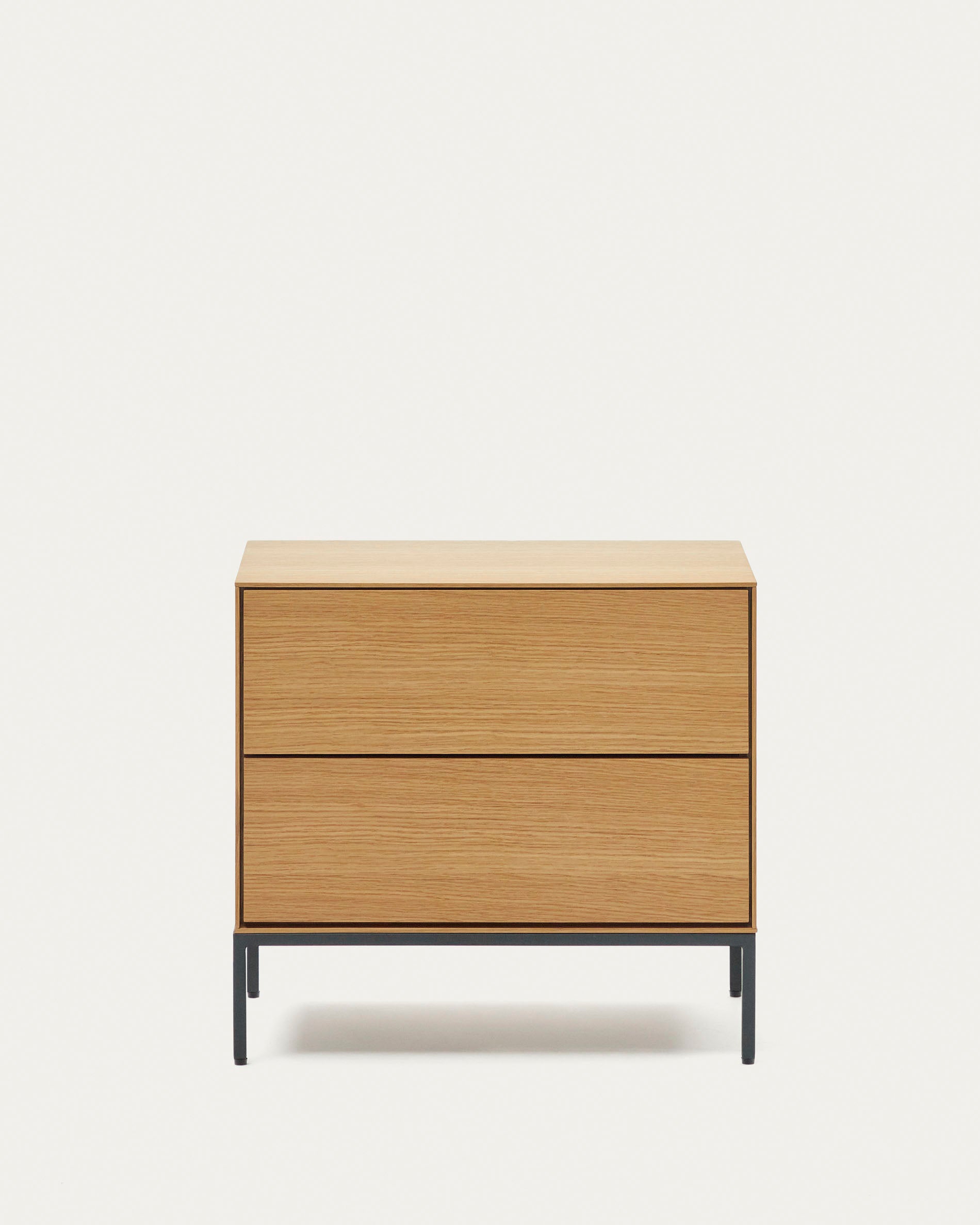 Vedrana beside table, 2 oak veneer drawers, and black steel legs, 60 x 55 cm - Product View